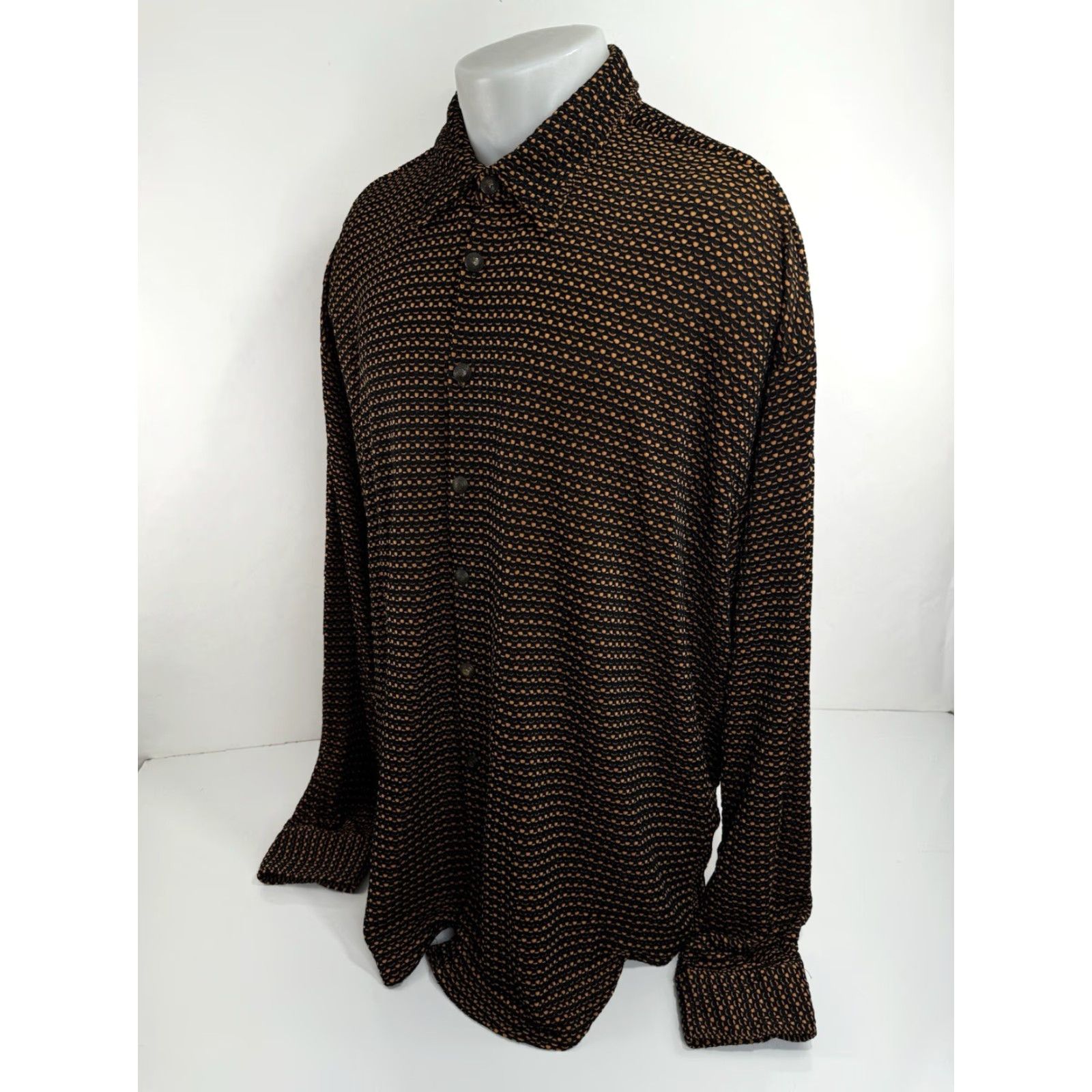 Vintage BERNINI Shirt Geometric Knit 3XL Oversized Button-Up Long Sleeve Metal Orange/Black Mens Size US XXL / EU 58 / 5 - 4 Thumbnail