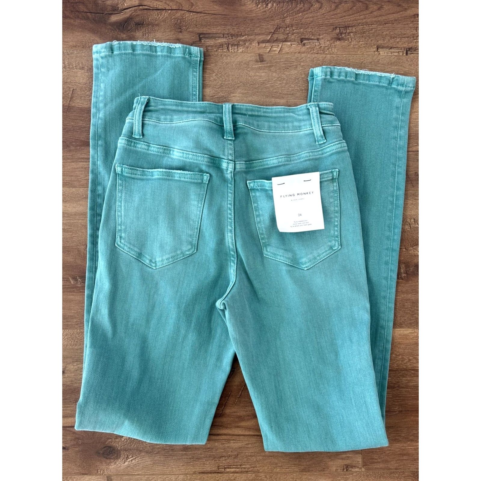 Vintage NWT Flying Monkey Jeans Teal Straight Womens 24 Jeans Slim Fit Classic Stretch High Rise Cotton Denim Regular 41” 31” Waist 12” Ladies Size 42" / US 20 - 3 Thumbnail