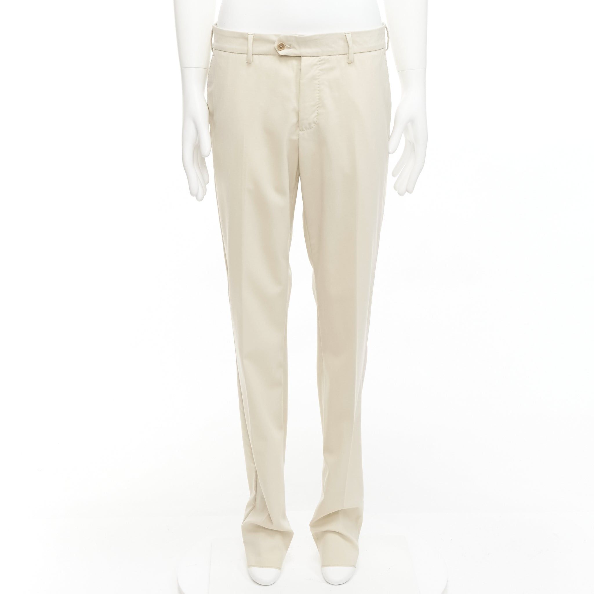 La Perla LA PERLA light beige virgin wool blend straight leg minimal classic pants M Size 48R - 1 Thumbnail