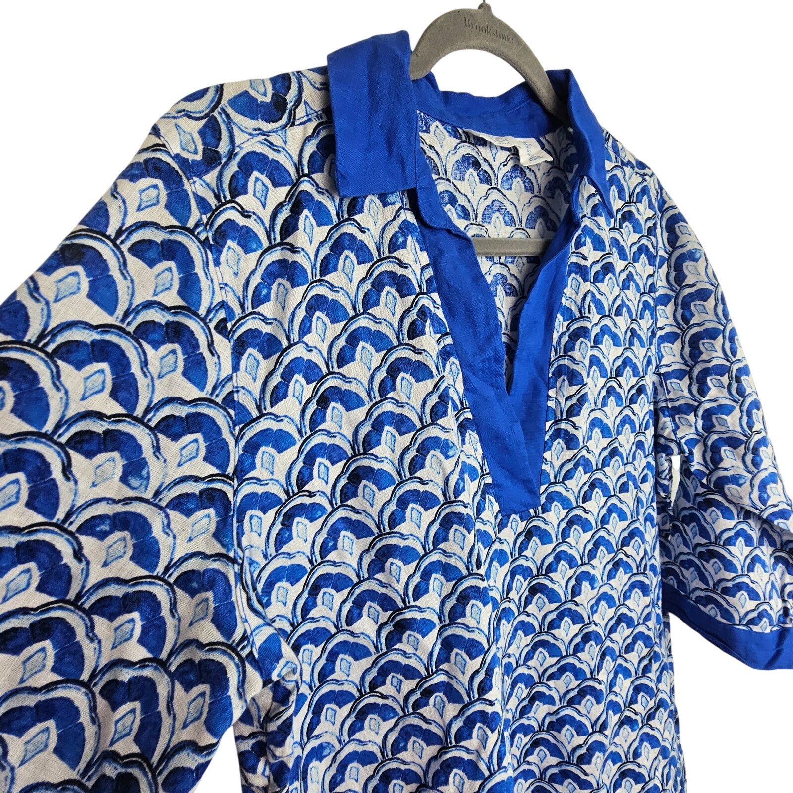 Signatures Sigrid Olsen Womens 100% Linen Tunic Sz L Geometric Coastal Size L / US 10 / IT 46 - 5 Thumbnail