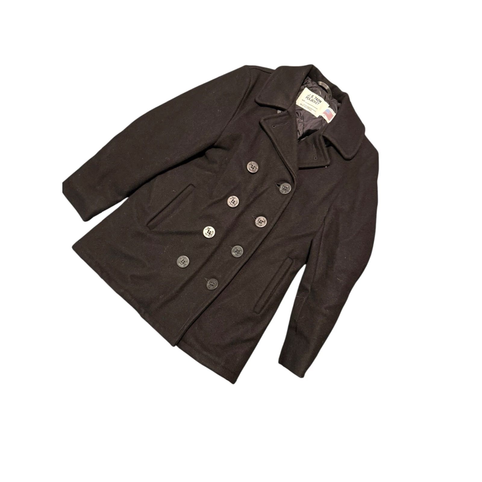Schott VINTAGE SCHOTT US 740N Womens Pea Coat/Jacket MFG NY Size 6 Black Wool Made In USA Wool Blend Dry Clean Only Regular Fit Long Sleeve Button Coat Size M / US 6-8 / IT 42-44 - 4 Thumbnail