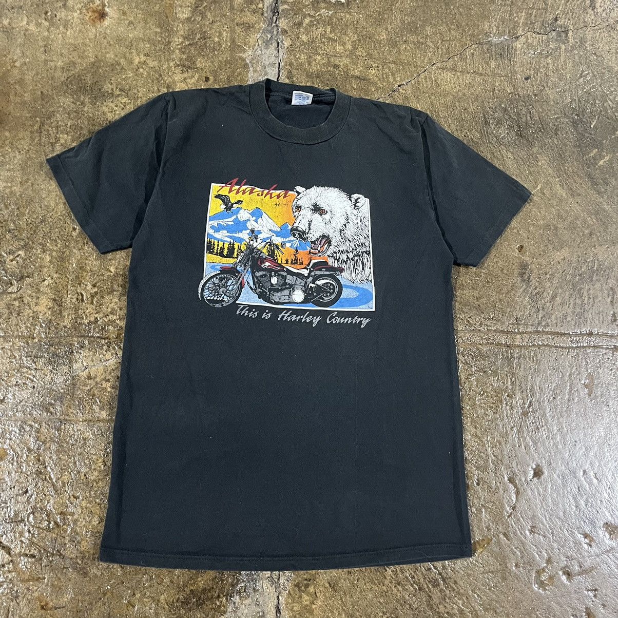 Harley Davidson × Vintage Crazy Vintage 80s Harley Davidson Alaska Biker Tee Shirt Size US M / EU 48-50 / 2 - 4 Thumbnail