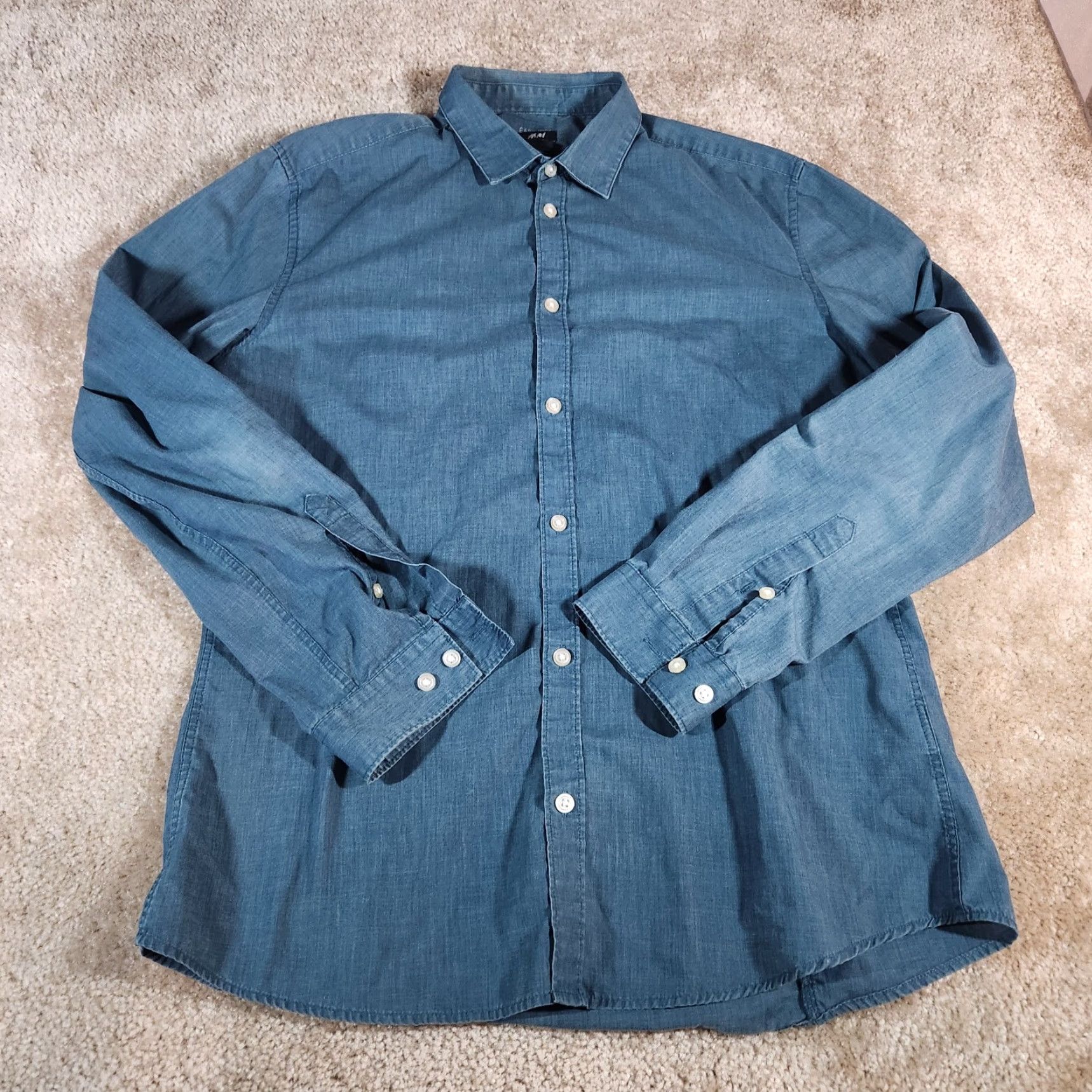 H&M H&M Button-Up Shirt Men L Long Sleeve Collared Blue Cotton Button-Front Regular Size US L / EU 52-54 / 3 - 3 Thumbnail