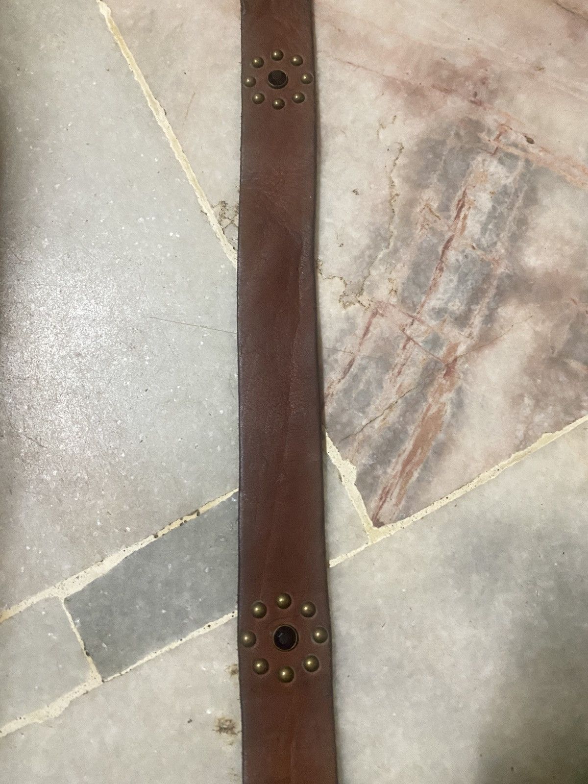 Genuine Leather Brown Leather Belt with Studs Size ONE SIZE - 4 Thumbnail