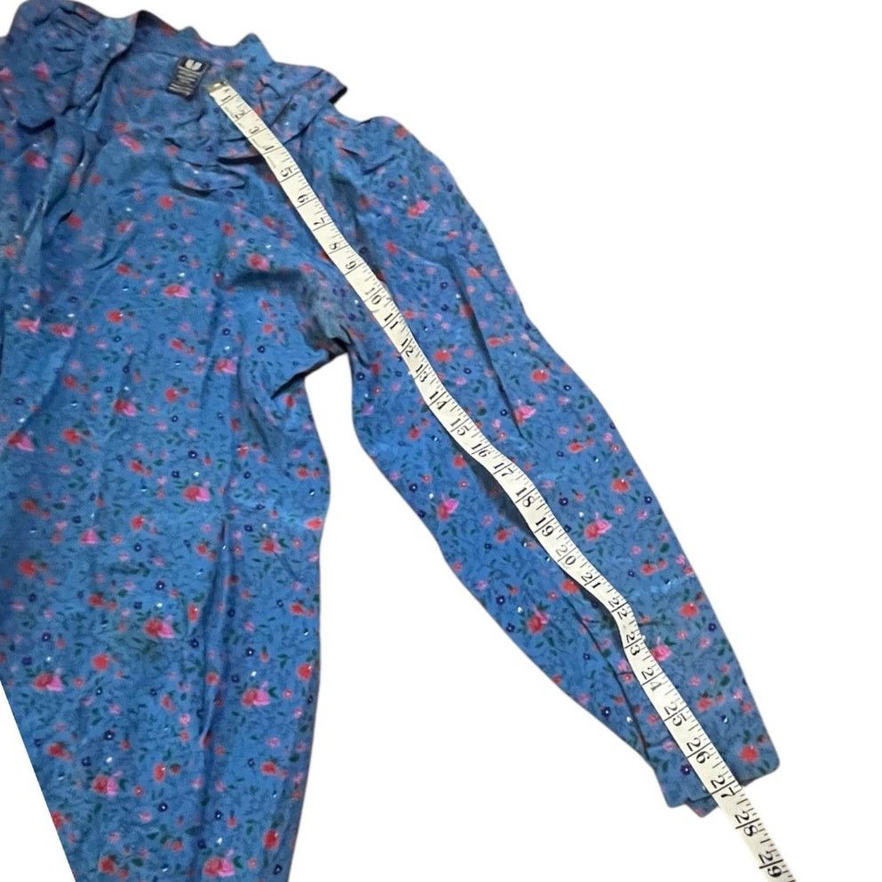 Emanuel Ungaro Emanuel Ungaro Blue Floral Ruffled V-Neck Dress Size M Size M / US 6-8 / IT 42-44 - 5 Thumbnail