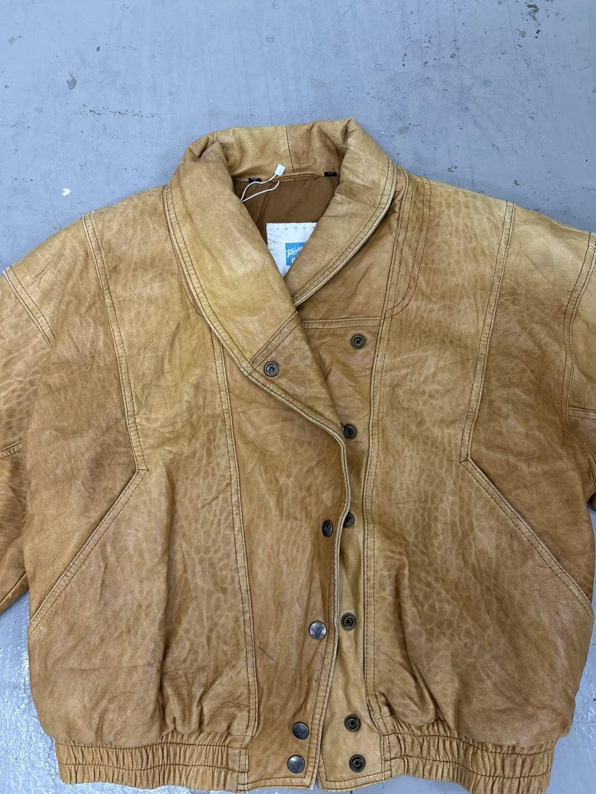 Rare Vintage 80s Patina Leather Bomber Jacket Double Collar