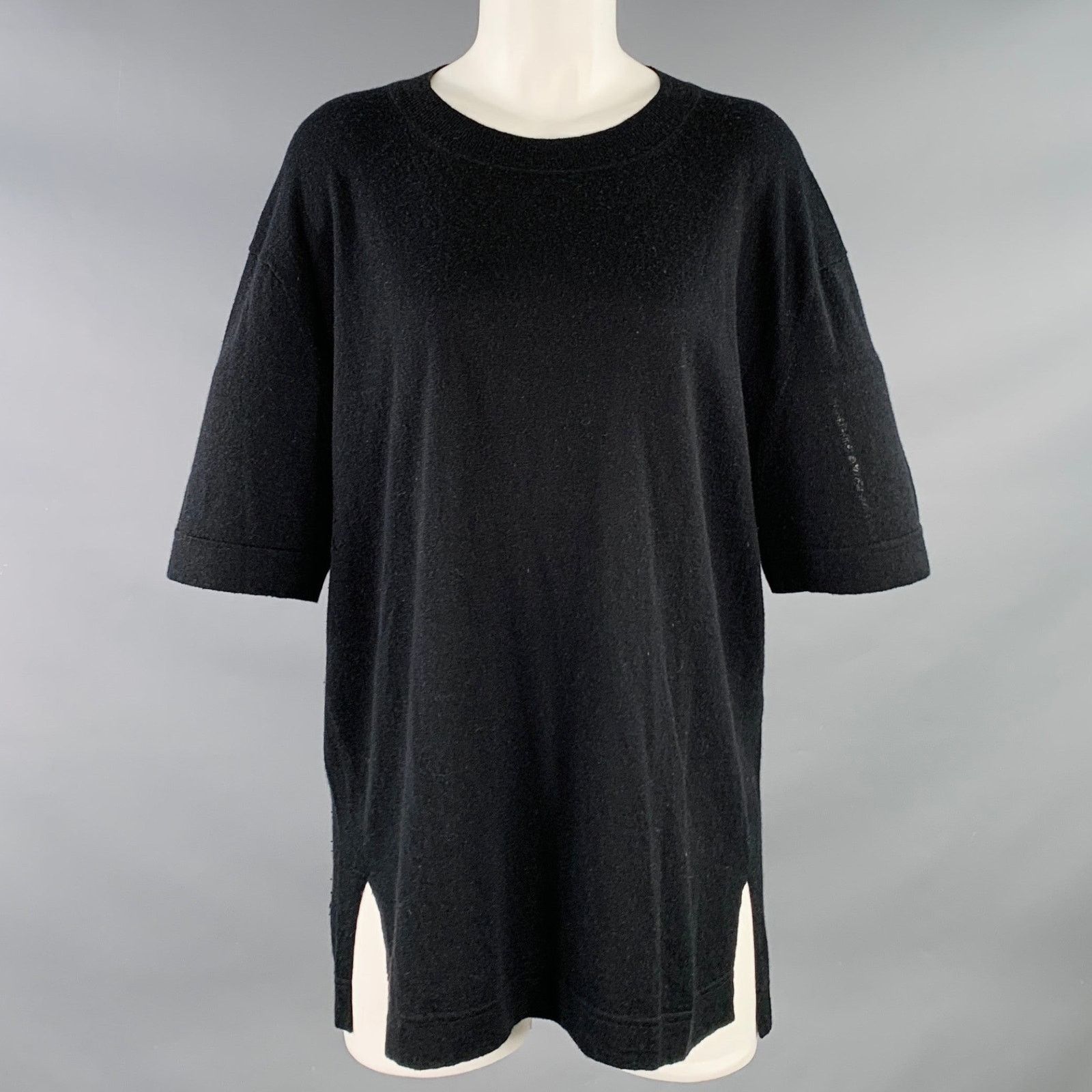 Black Silk Cashmere Jersey Short Sleeve Crew Neck Oversized