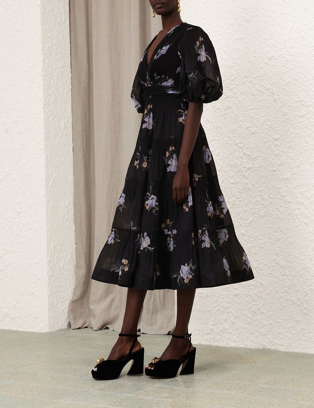 Zimmermann oc11z0825 Pleated Midi Dress in Black Size XS / US 0-2 / IT 36-38 - 3 Thumbnail