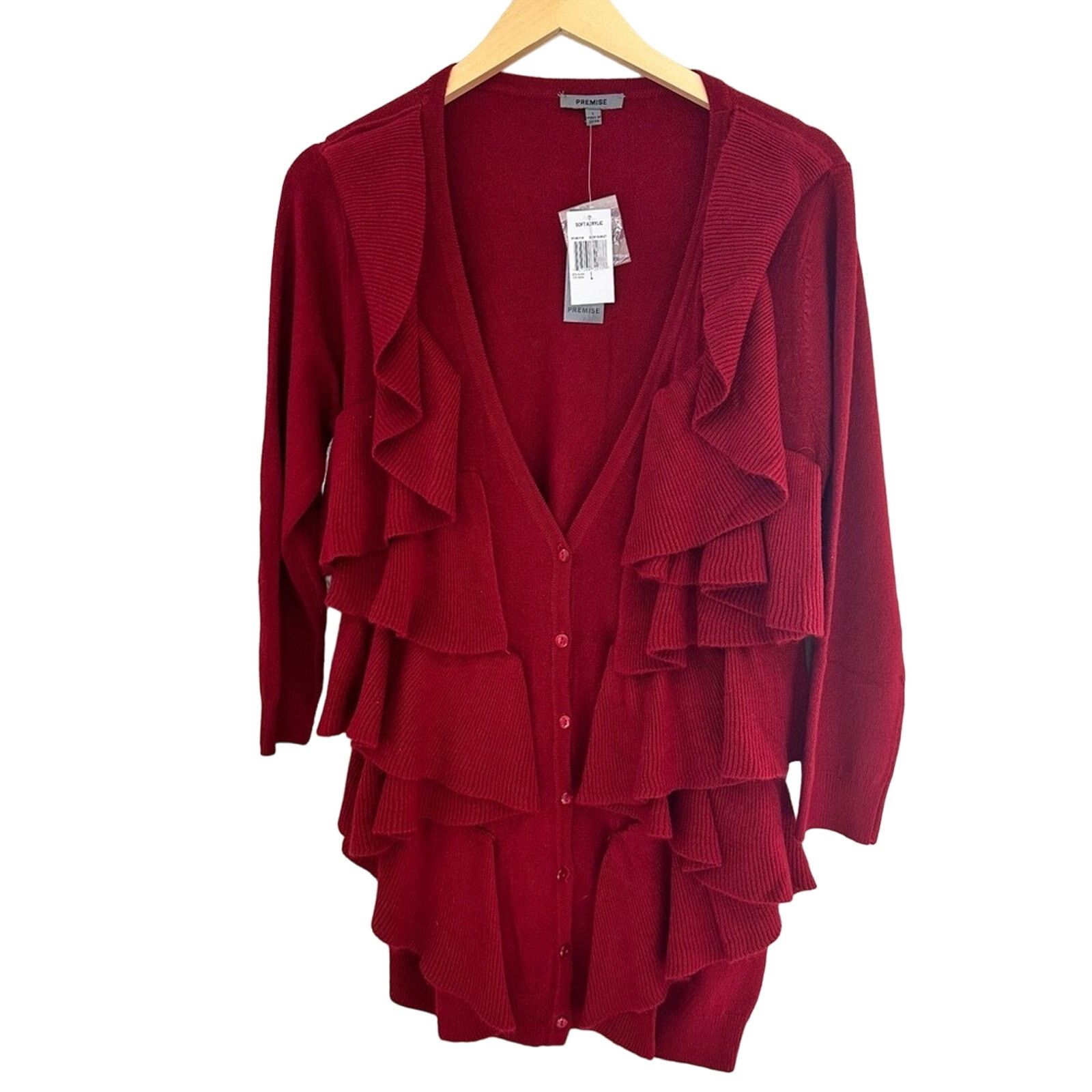 Macys Premise Ruffle Cardigan Size L / US 10 / IT 46 - 1 Thumbnail