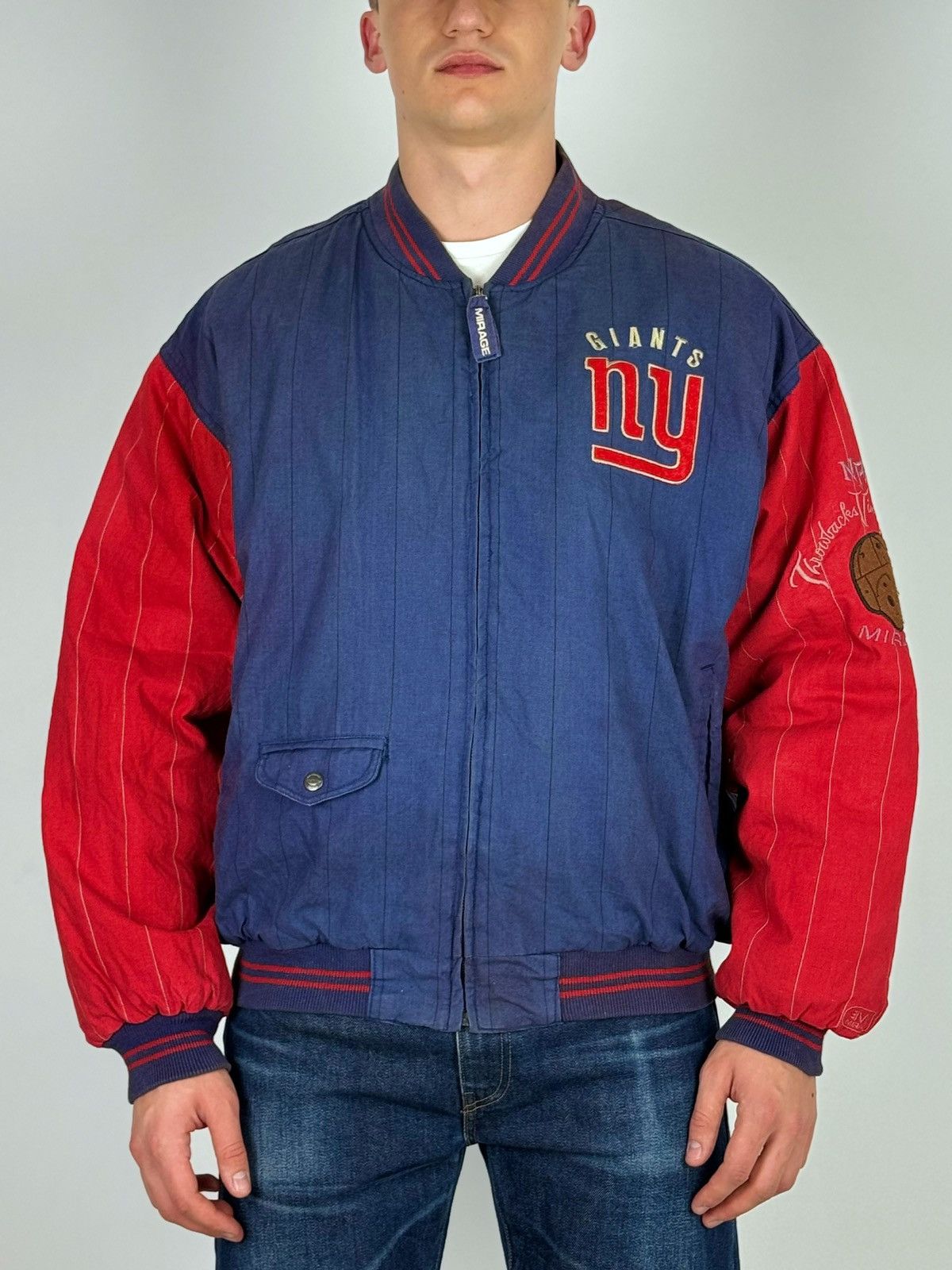 NFL 1990’s Vintage Faded NFL New York Giants Bomber Jacket Size US L / EU 52-54 / 3 - 1 Thumbnail