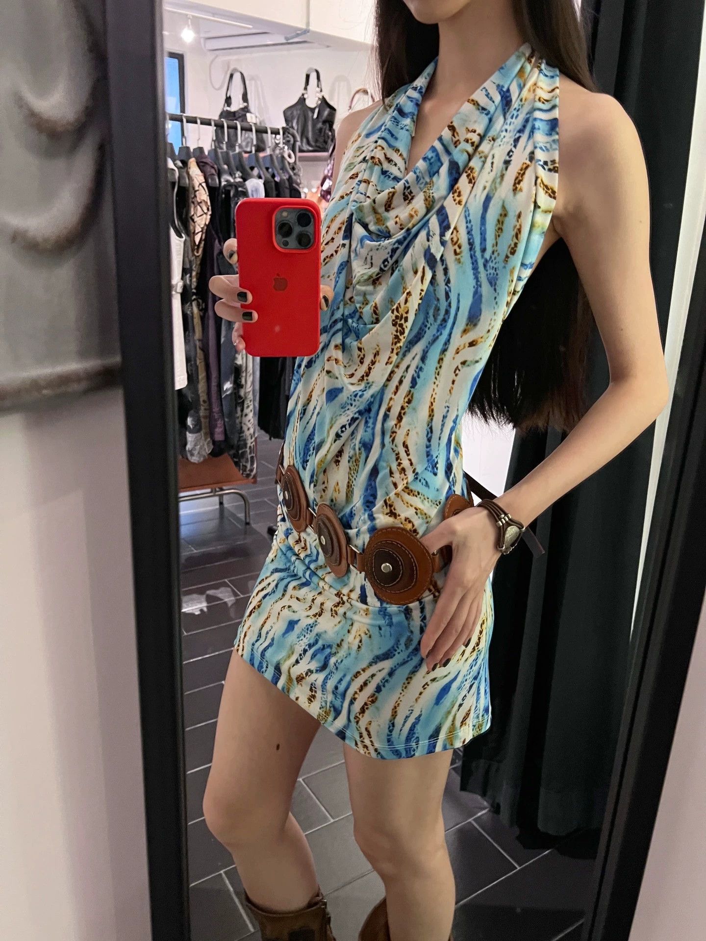 Other Vintage Italian Brand Halter Neck Elastic Printed Dress Size M / US 6-8 / IT 42-44 - 4 Thumbnail