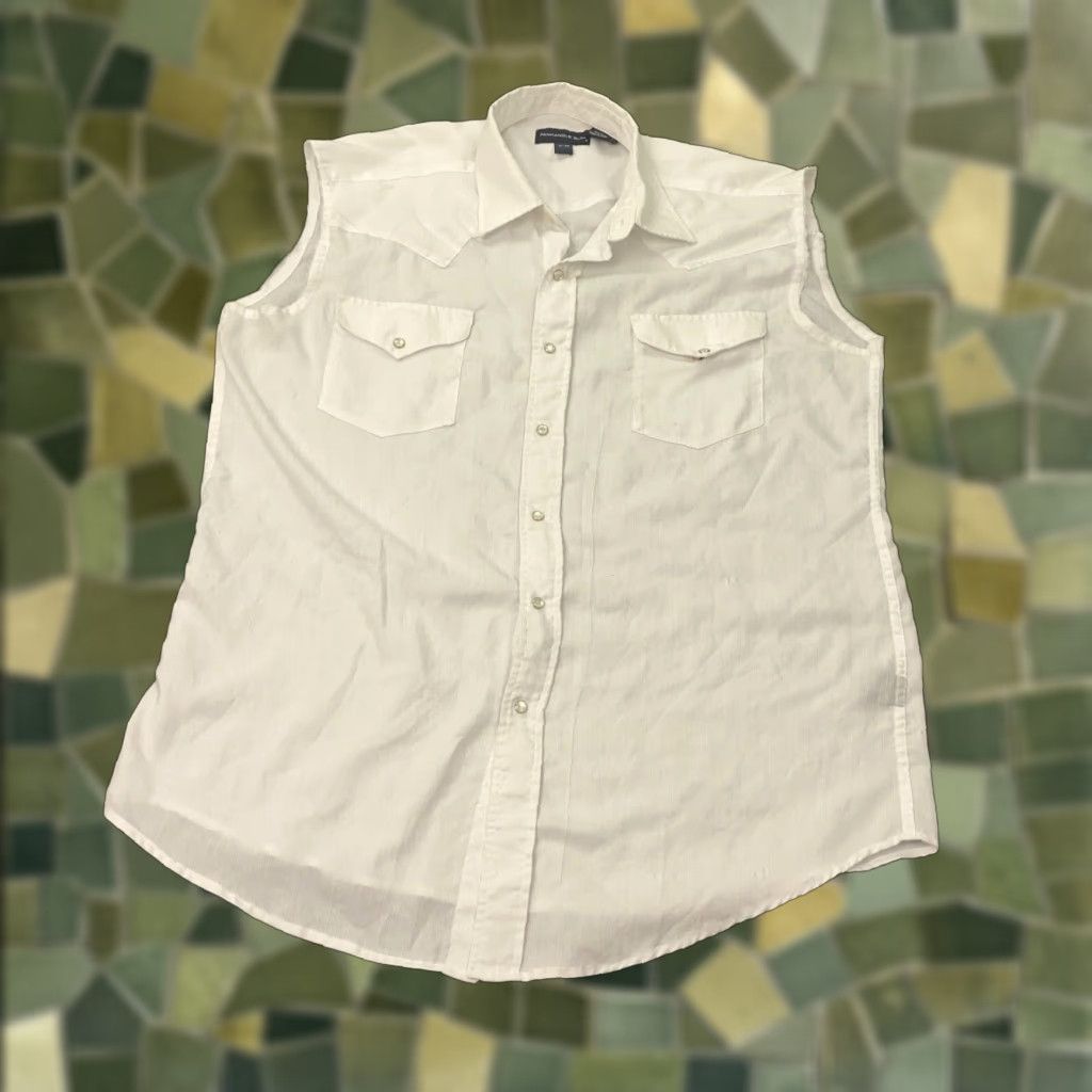 Vintage VINTAGE Panhandle Slim Western Shirt Mens 17-34 White Pearl Snap Sleeveless XS? Size US XL / EU 56 / 4 - 1 Thumbnail