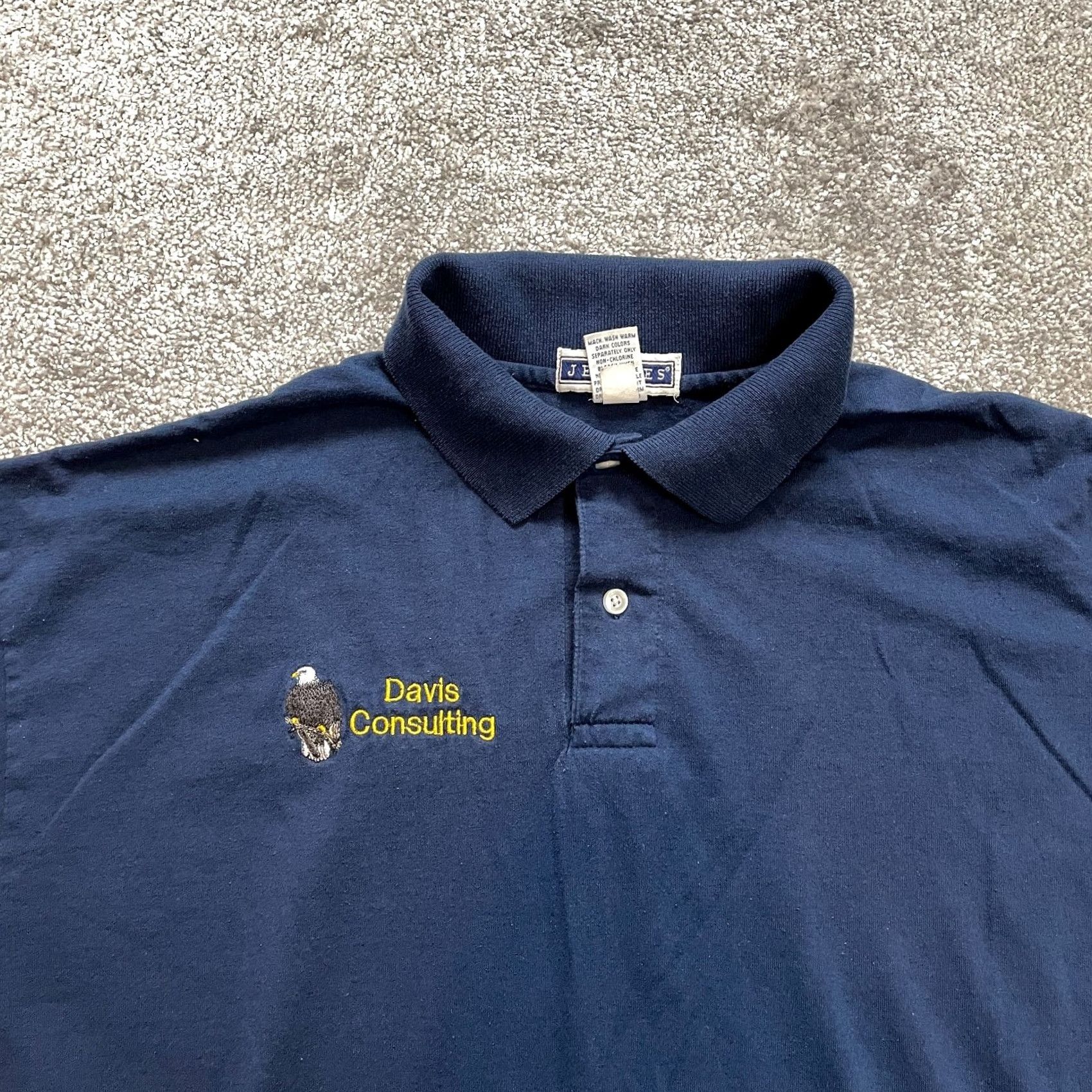 Jerzees VINTAGE Jerzees Polo Shirt Mens XL Blue collared Davis Consulting Logo Golf Rugby Adult Size US XL / EU 56 / 4 - 2 Thumbnail