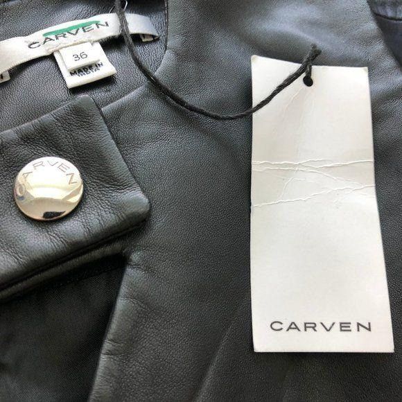 Carven Carven Leather Fluted Dress Lamb Drop Waist Flappe Size S / US 4 / IT 40 - 3 Thumbnail