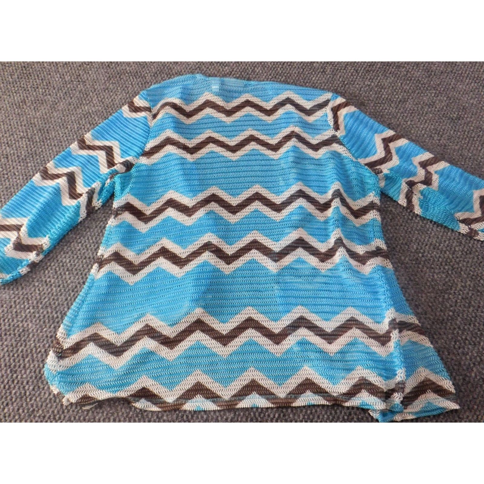 Vintage Chico's Blouse Kimono Top Blue Womens Regular Size 1 Stretch Knit Nylon Spandex Casual Long Sleeve Collared Pullover Oversized Sheer Open Size XS / US 0-2 / IT 36-38 - 7 Thumbnail