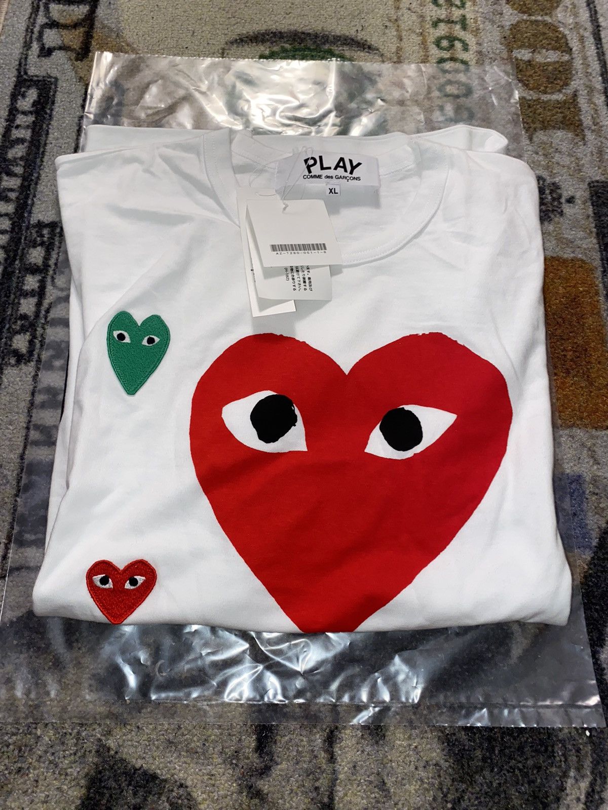 image of Comme Des Garcons Cdg Play T-Shirt Multi Logo Red Heart in White, Men's (Size XL)