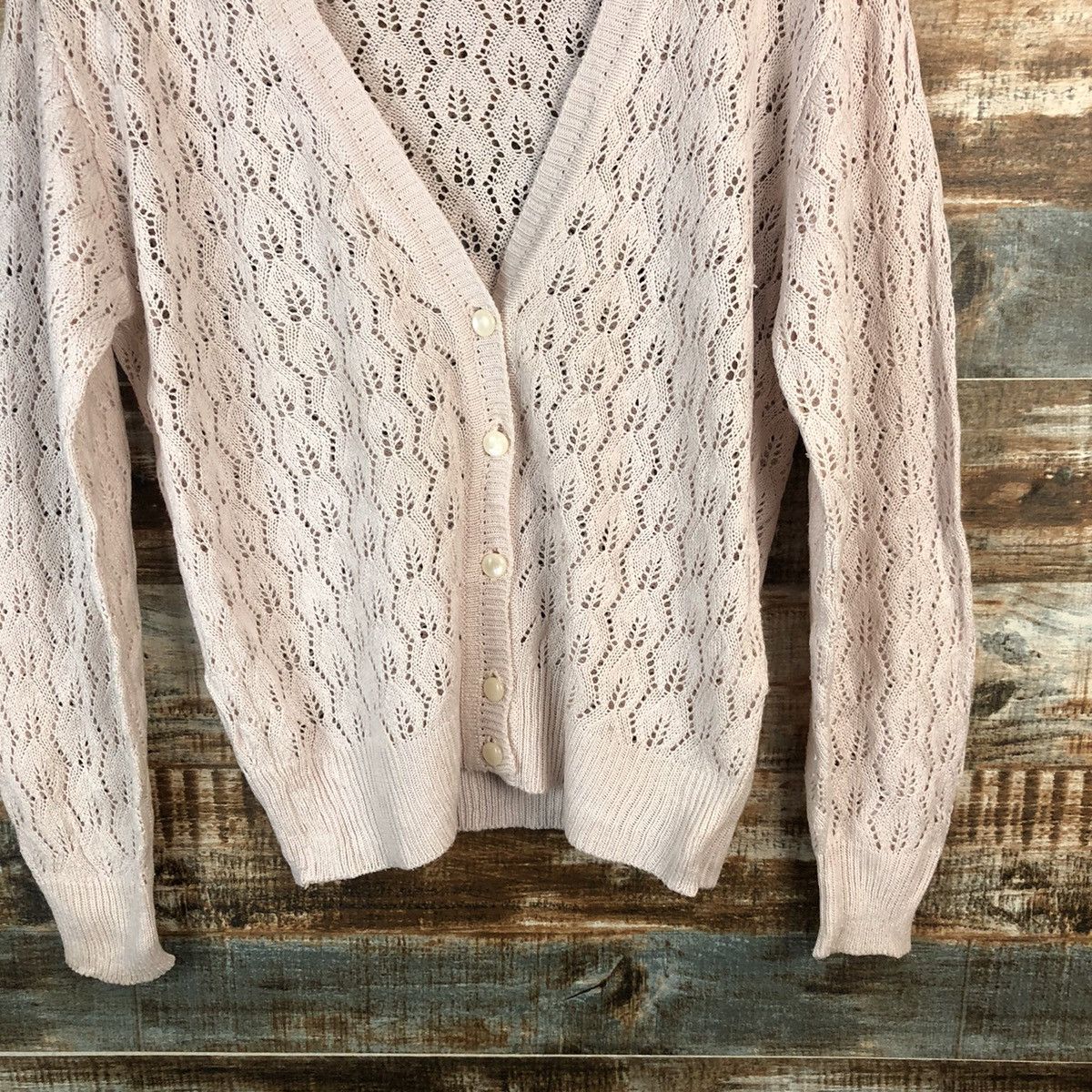 Japanese Brand Naiga Pink Cardigan crochet meshnet Knitwear #A1470 Size M / US 6-8 / IT 42-44 - 6 Thumbnail