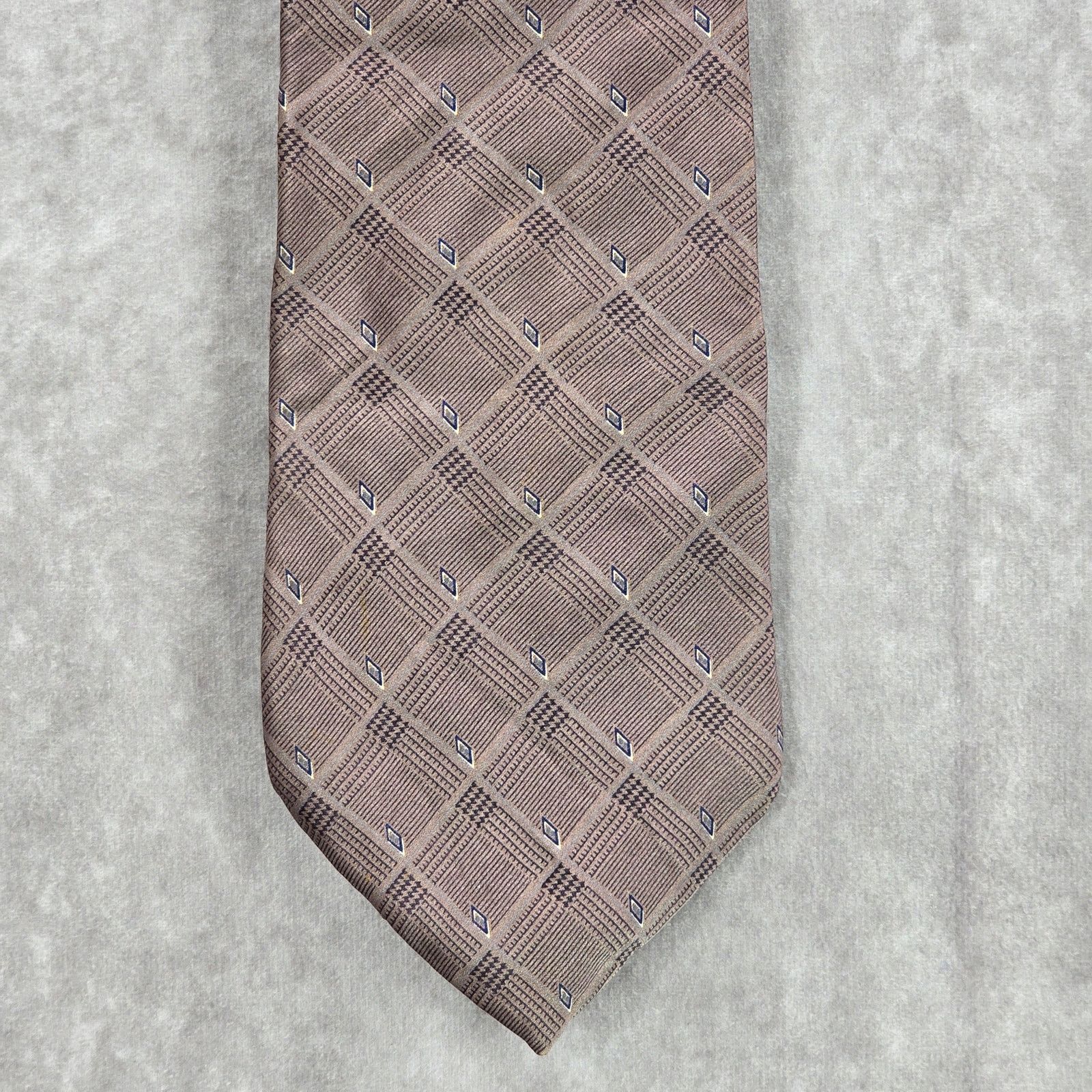 Nautica Nautica Brown Purple Blue Plaid Diamond 100% Silk Neck Tie Size 30 - 1 Thumbnail