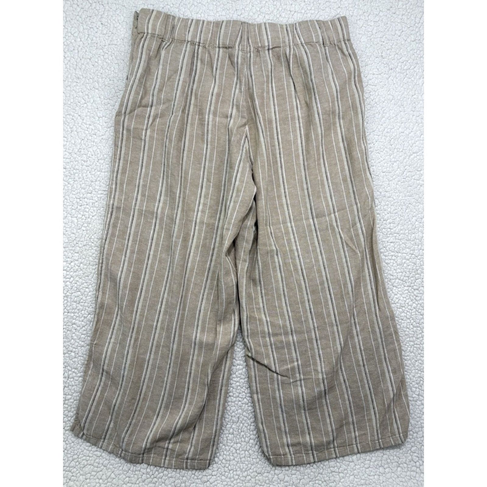J. Jill J. Jill Pants Womens M Beige Wide Leg Cropped Size Striped Linen Blend Side Zip Elastic Size 32" / US 10 / IT 46 - 7 Thumbnail