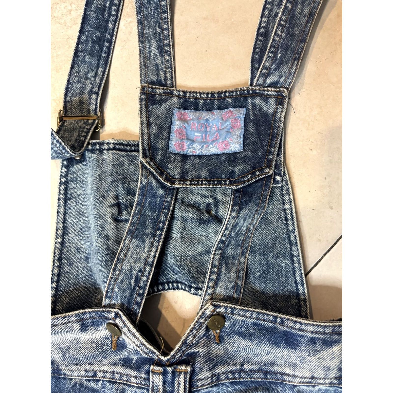 Fila VINTAGE FILA Overalls Womens 29 Blue Acid Wash Denim Royal Relaxed 90s Denim One-Piece Casual Women Size 29 Belt Loops Pockets Zip Front Sailors Size 29" - 6 Thumbnail
