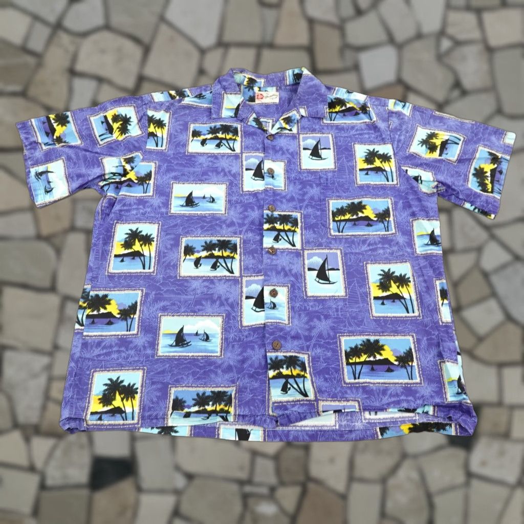 Hilo Hattie VINTAGE Hilo Hattie Button-Up Shirt Mens XL Blue Hawaiian Sailboats Palm Trees Aloha Tropical Casual Size US XL / EU 56 / 4 - 1 Thumbnail