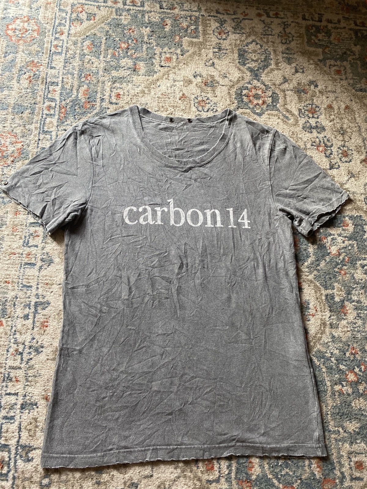 image of Designer Phono By Parasitic Clothes Tshirt Carbon 14 Japan Distressed in Grey, Men's (Size Small)