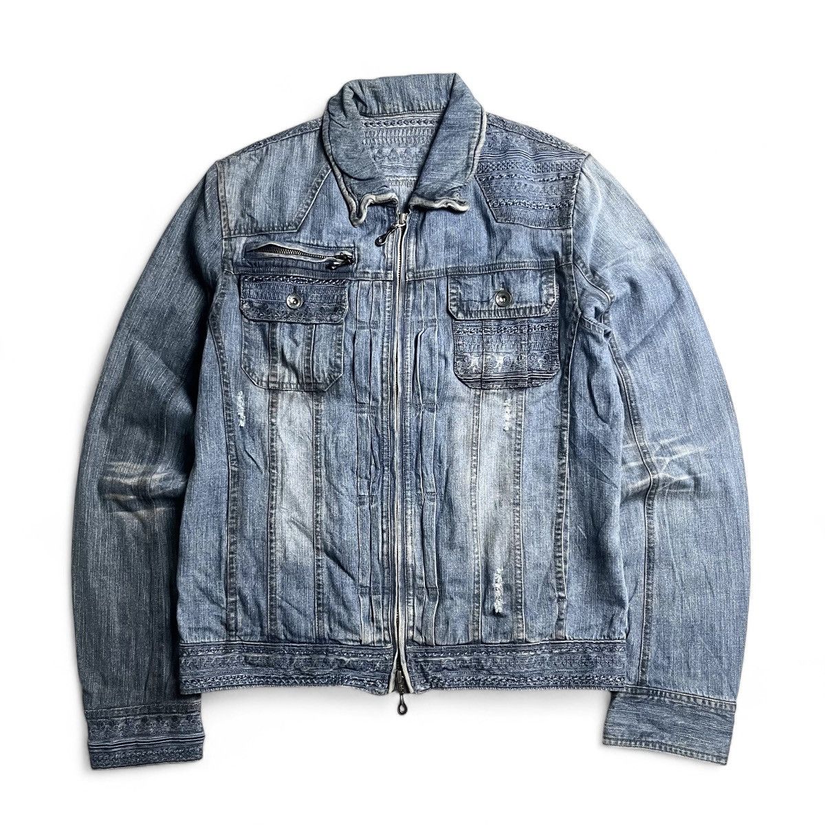 Japanese Brand Semantic Unique Pattern double zipper denim jacket Size US S / EU 44-46 / 1 - 1 Thumbnail