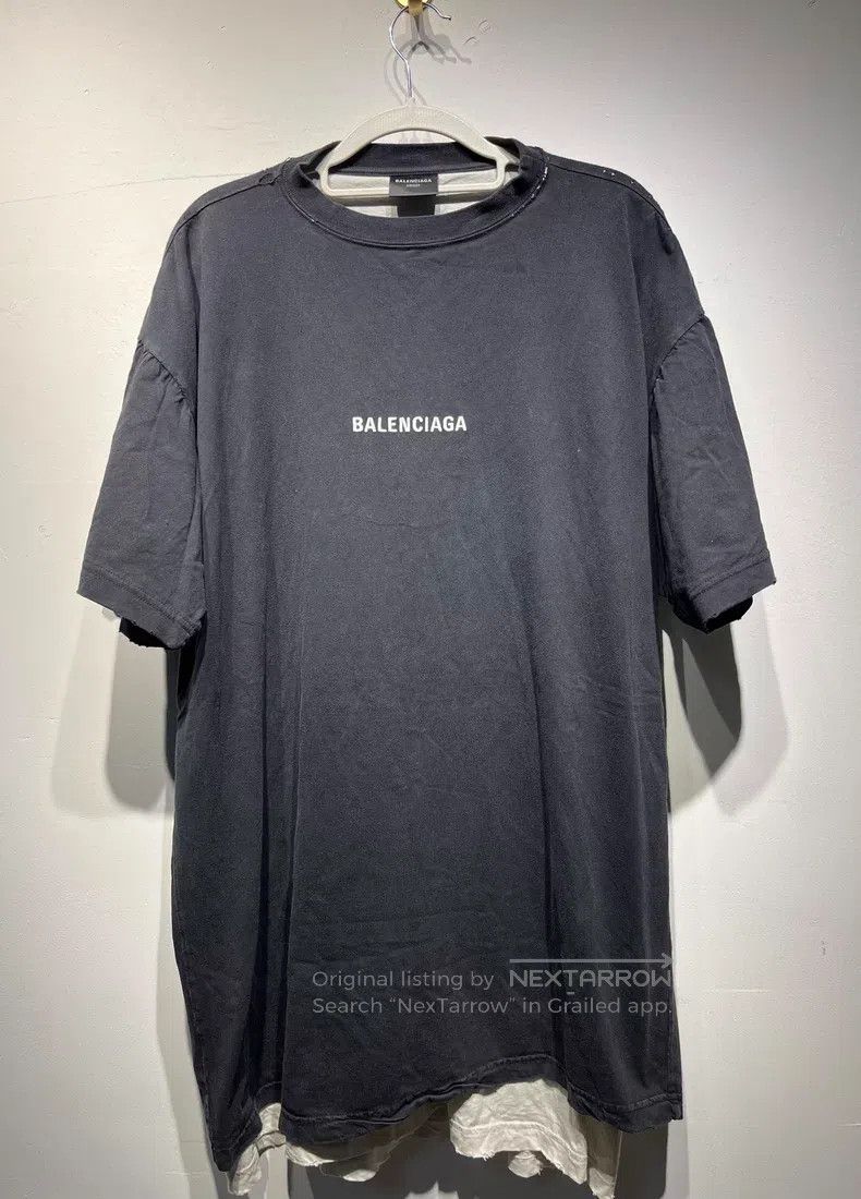 Balenciaga Balenciaga Round Neck Letter Ultra Loose Back Double Layer Size US M / EU 48-50 / 2 - 1 Thumbnail