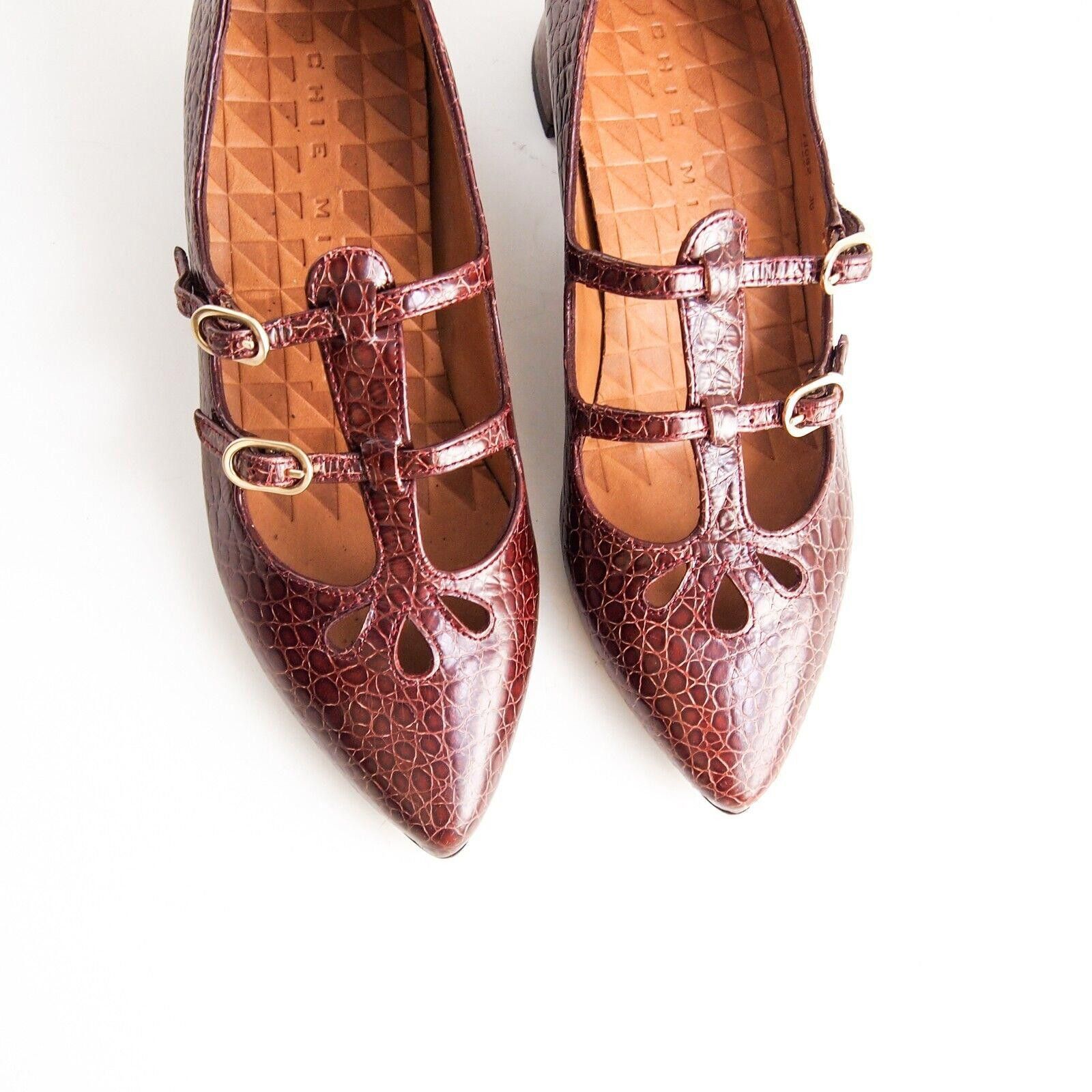 Designer Chie Mihara Mary Jane Flats Burgundy Faux Croc EU 36 US 6 Size US 6 / IT 36 - 5 Thumbnail