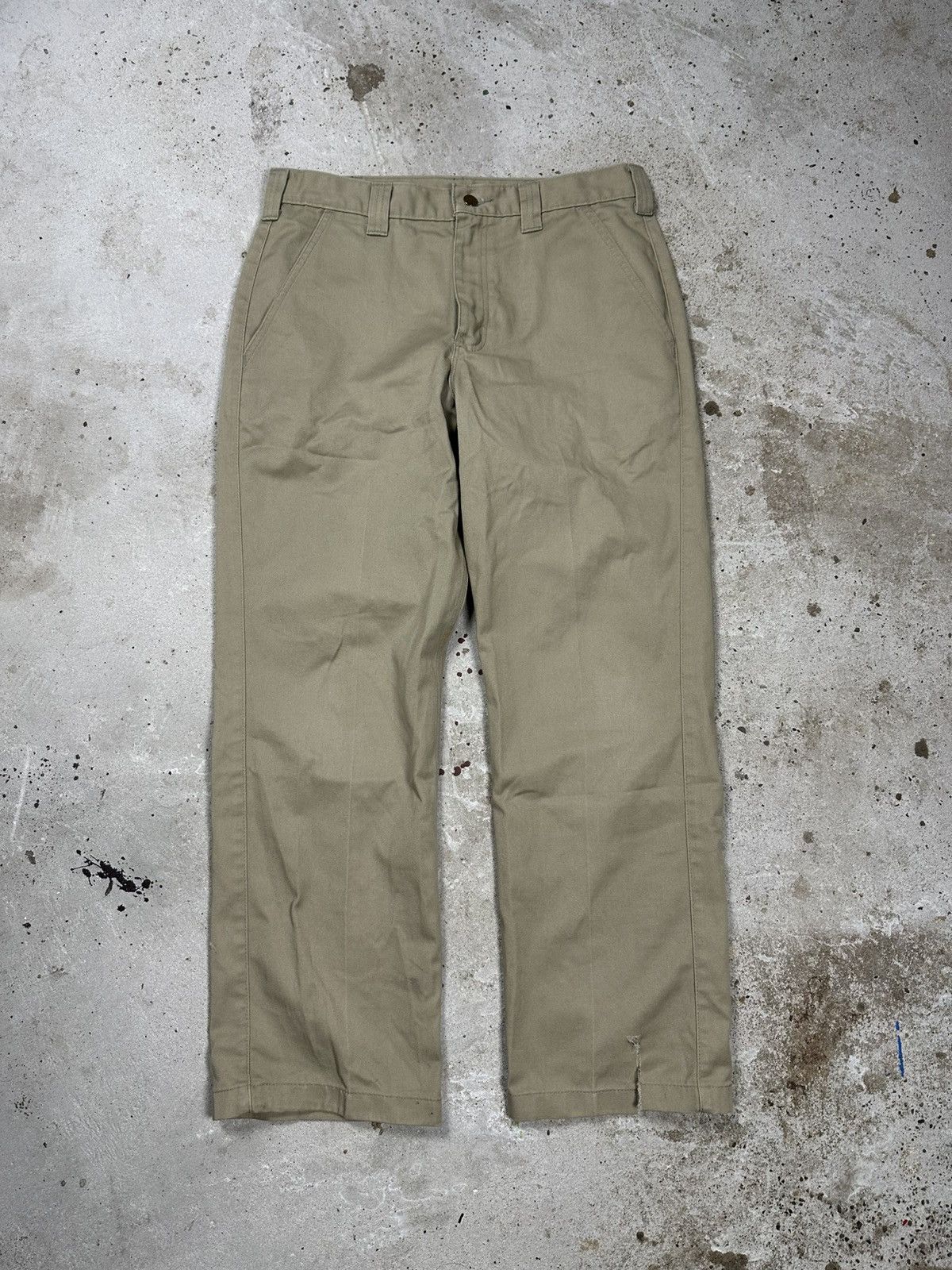 Carhartt × Vintage Vintage 90s Carhartt OG Workwear Beige Distressed Pants Size US 33 - 2 Thumbnail