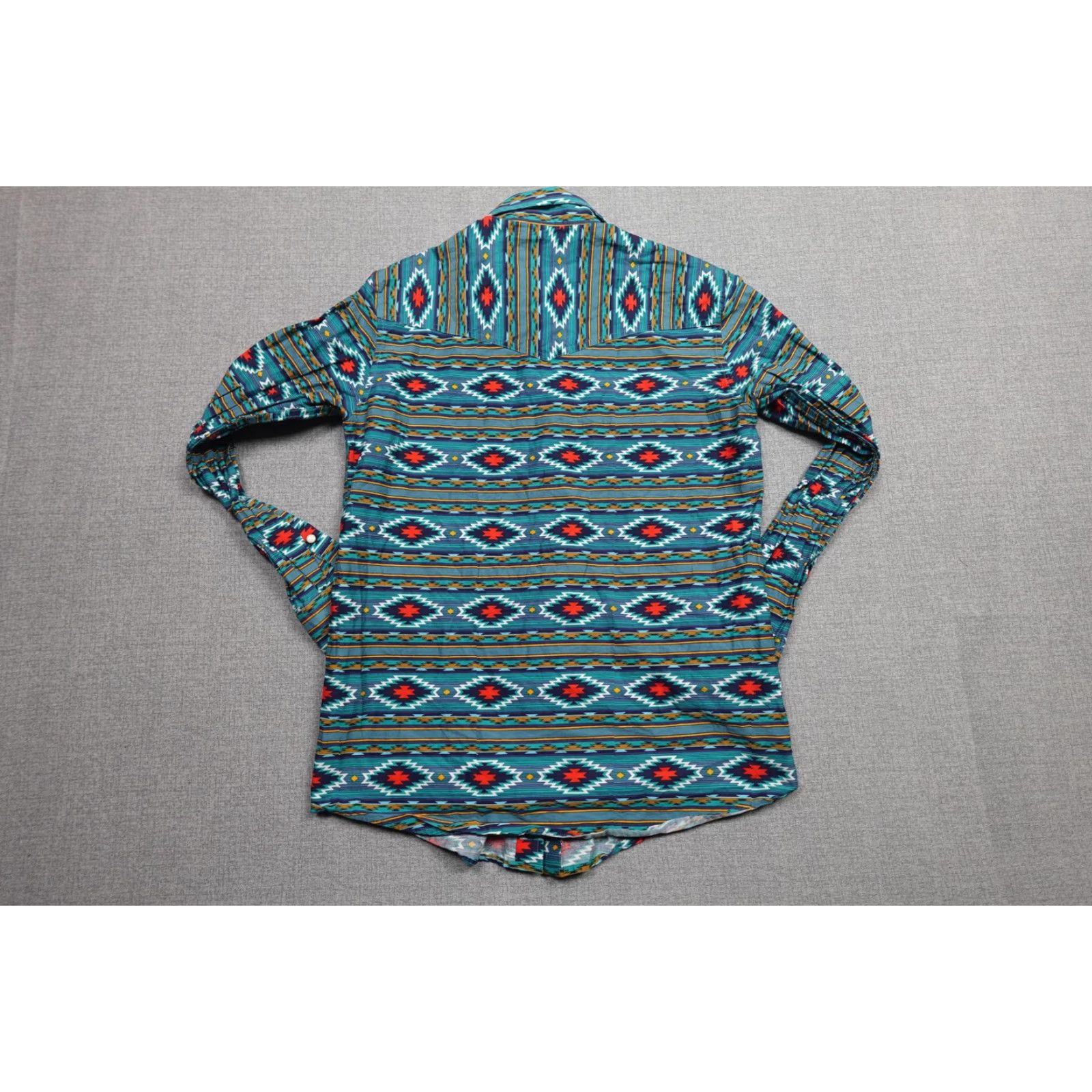 Vintage Rafter C Mens Long Sleeve Pearl Snap Shirt Blue Pro Flex 45 Western Aztec Cowboy Geometric Stretch Cotton Spandex Size US M / EU 48-50 / 2 - 6 Thumbnail
