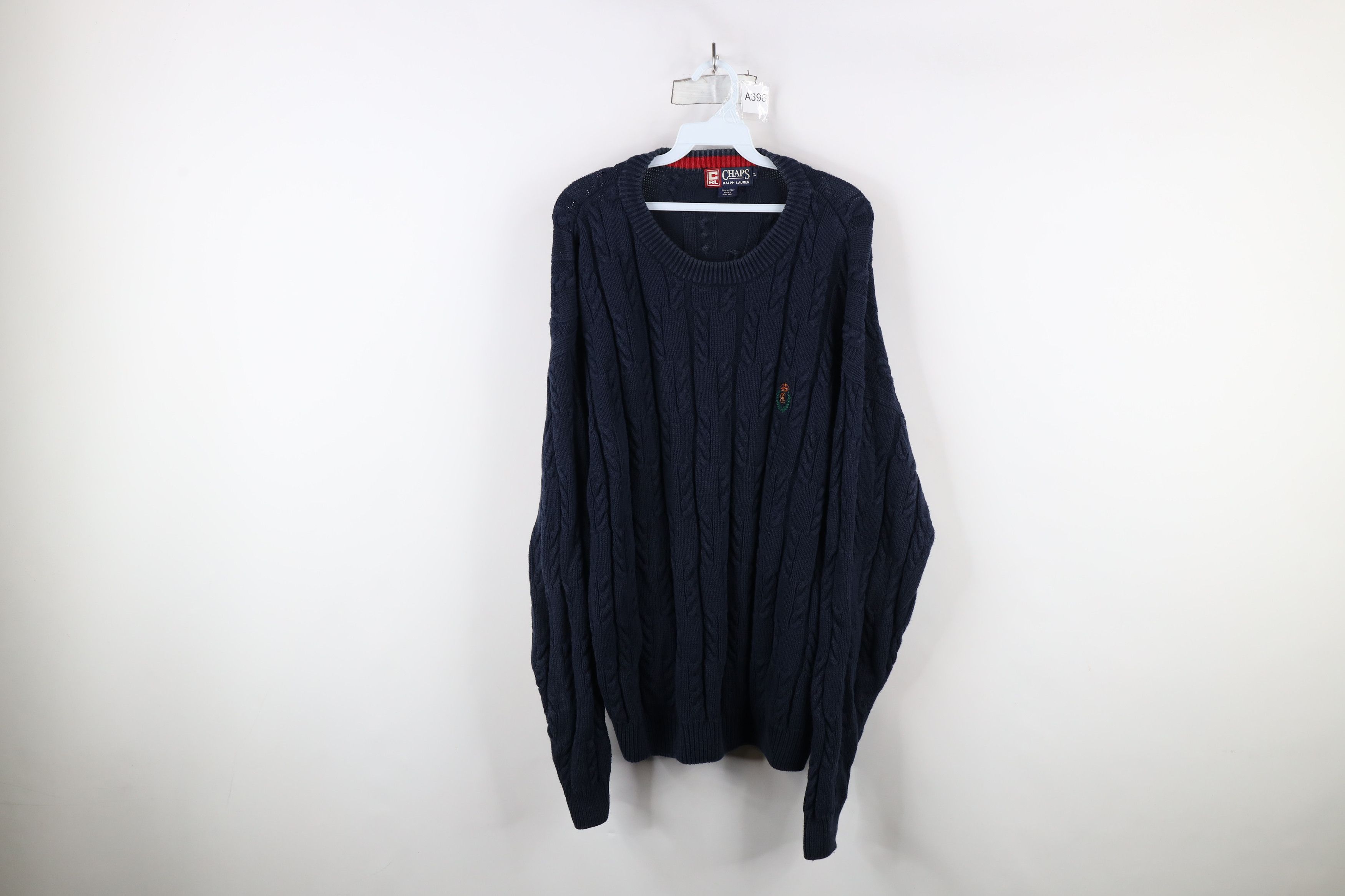 Ralph Lauren × Vintage Vintage 90s Chaps Ralph Lauren Cable Knit Crest Sweater Size US XL / EU 56 / 4 - 1 Thumbnail