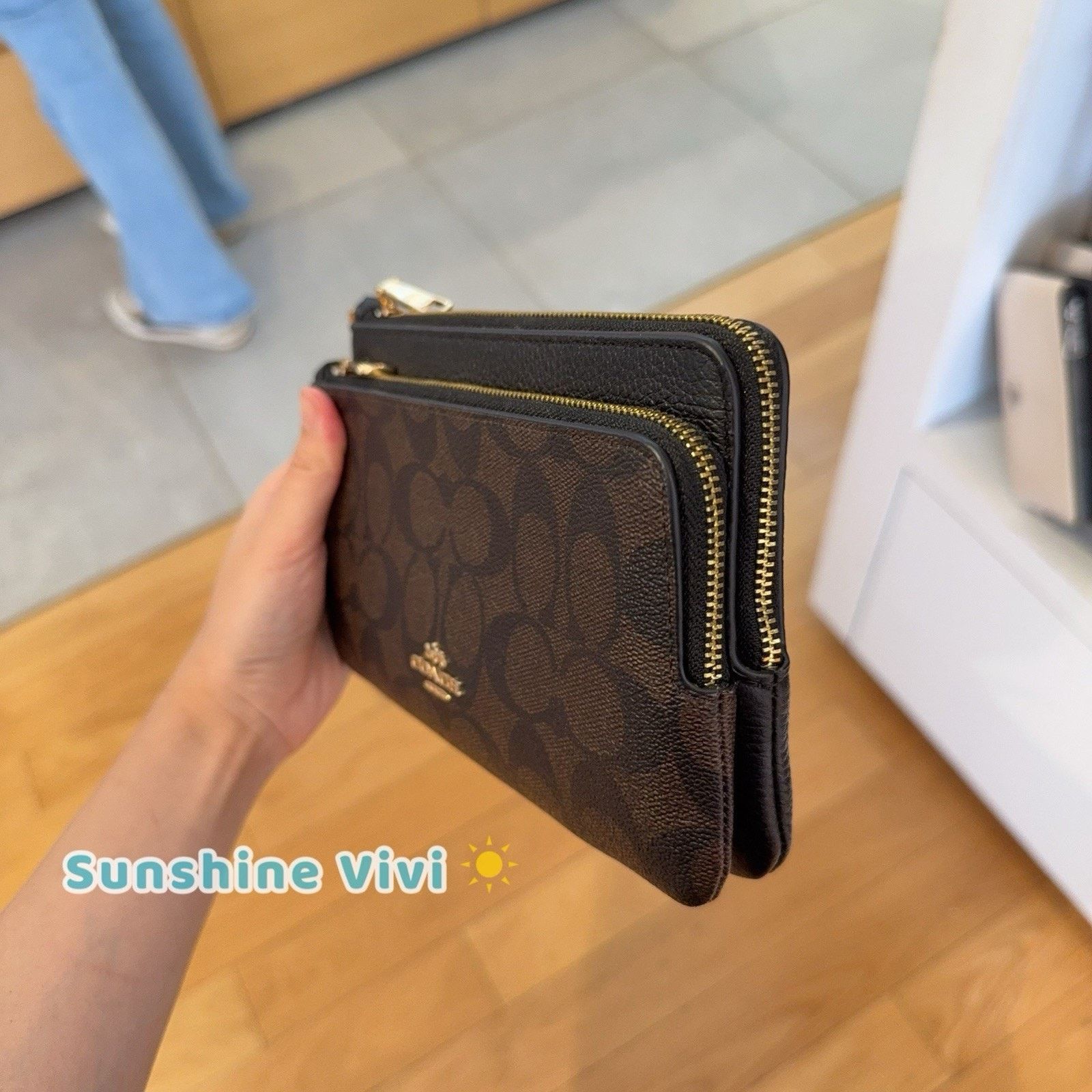 Coach NWT Coach Double Zip Wallet Wristlet CX161 Gold/Walnut/Black Size ONE SIZE - 3 Thumbnail