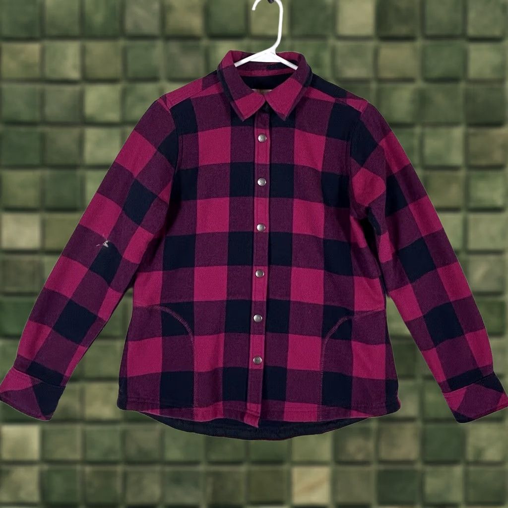 Orvis Orvis Womens Small Fuchsia Plaid Flannel Lined Snap Button Shacket Jacket Shirt Cap Size S / US 4 / IT 40 - 1 Thumbnail