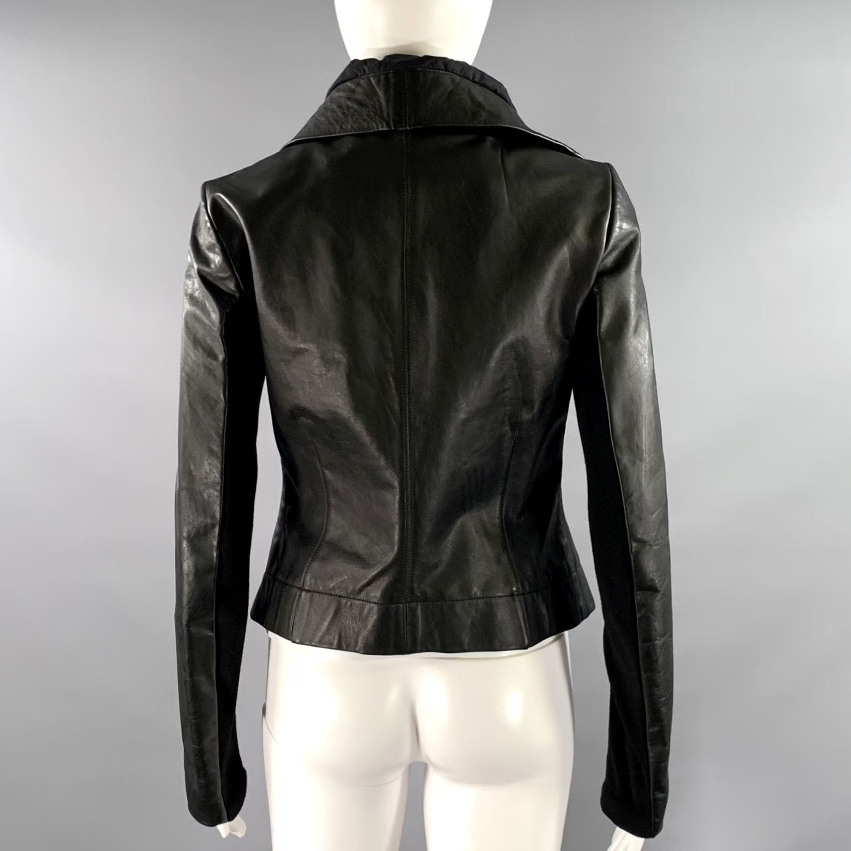 Rick Owens RICK OWENS Size 10 Black Leather Crackled Moto Racer Jacket Women Adult 10 Leather Crackled Moto Racer Jacket Size L / US 10 / IT 46 - 4 Thumbnail
