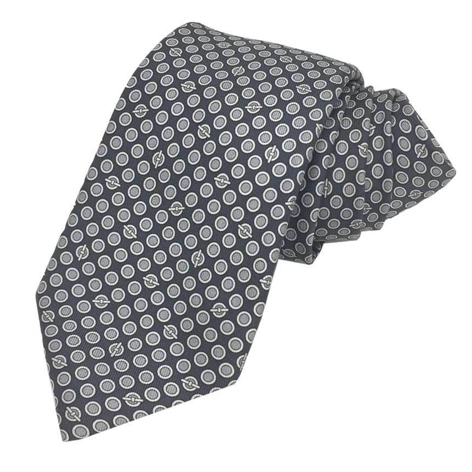image of Hermes Tie Grennan 100% Silk Gray Men's in Black