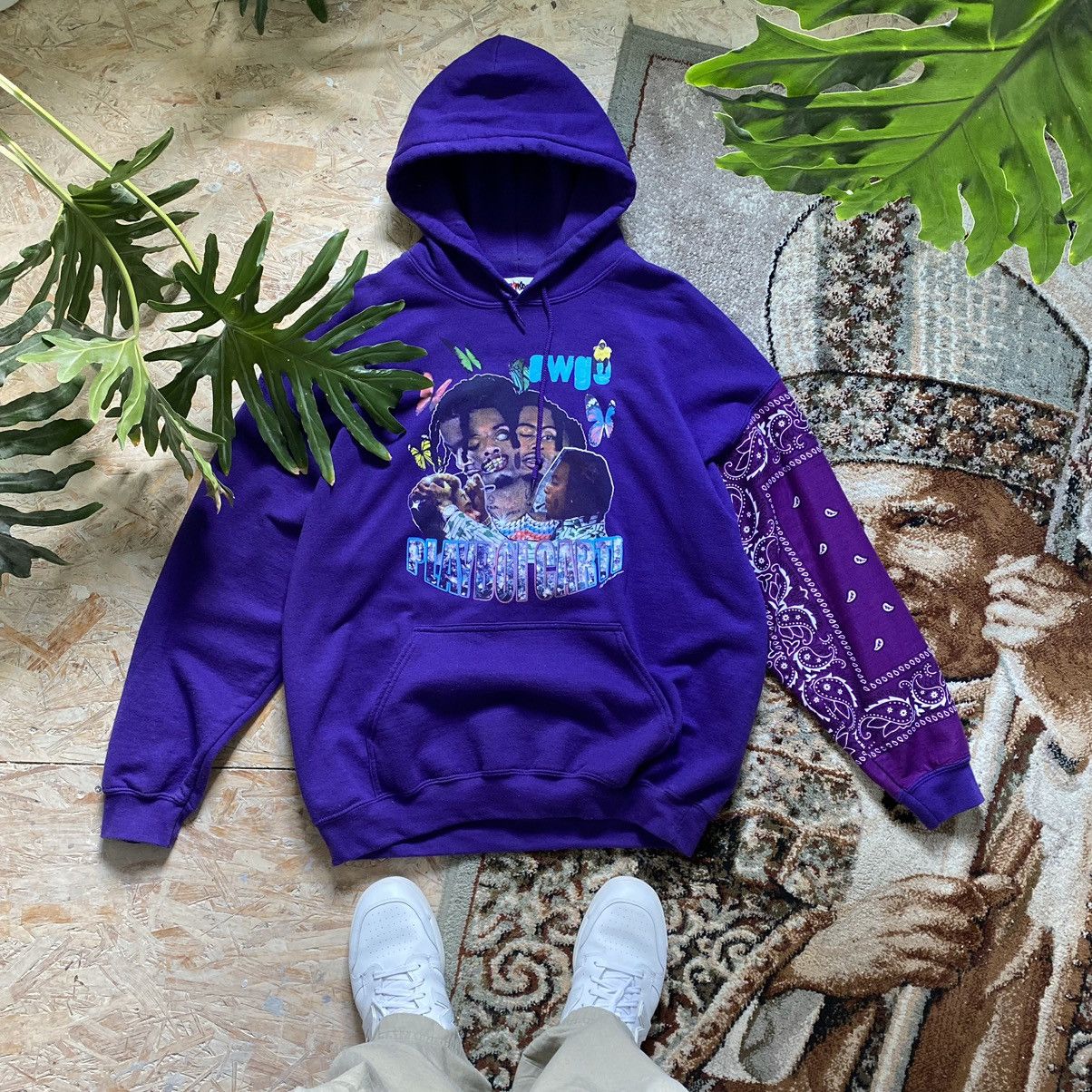 Playboi Carti × Vintage PLAYBOI CARTI AWGE BANDANA CUSTOM HOODIE Size US XL / EU 56 / 4 - 1 Thumbnail