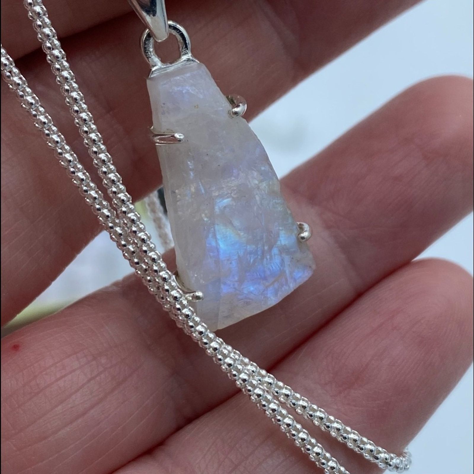 The Unbranded Brand Rainbow Moonstone Rough Solid Sterling Silver Necklace Size ONE SIZE - 9 Thumbnail