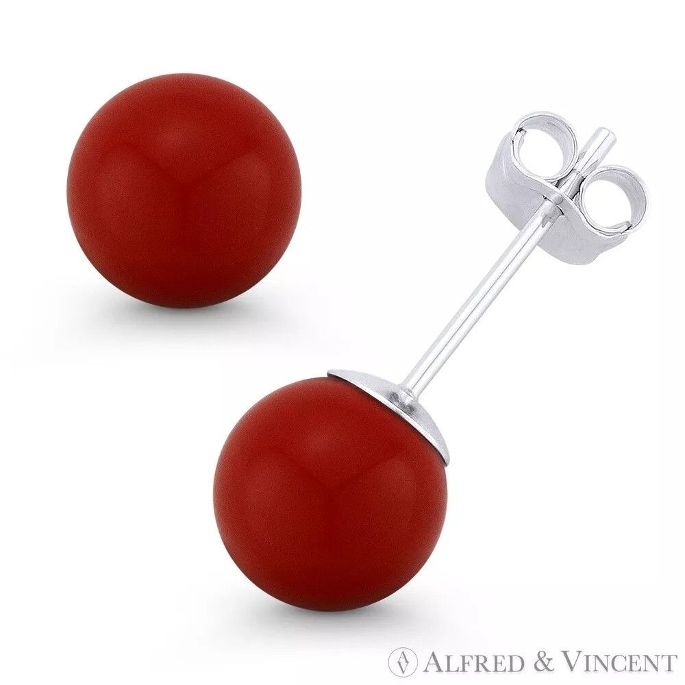 Other 5mm Red Coral Ball Butterfly Pushback Stud Earrings Size ONE SIZE - 1 Preview
