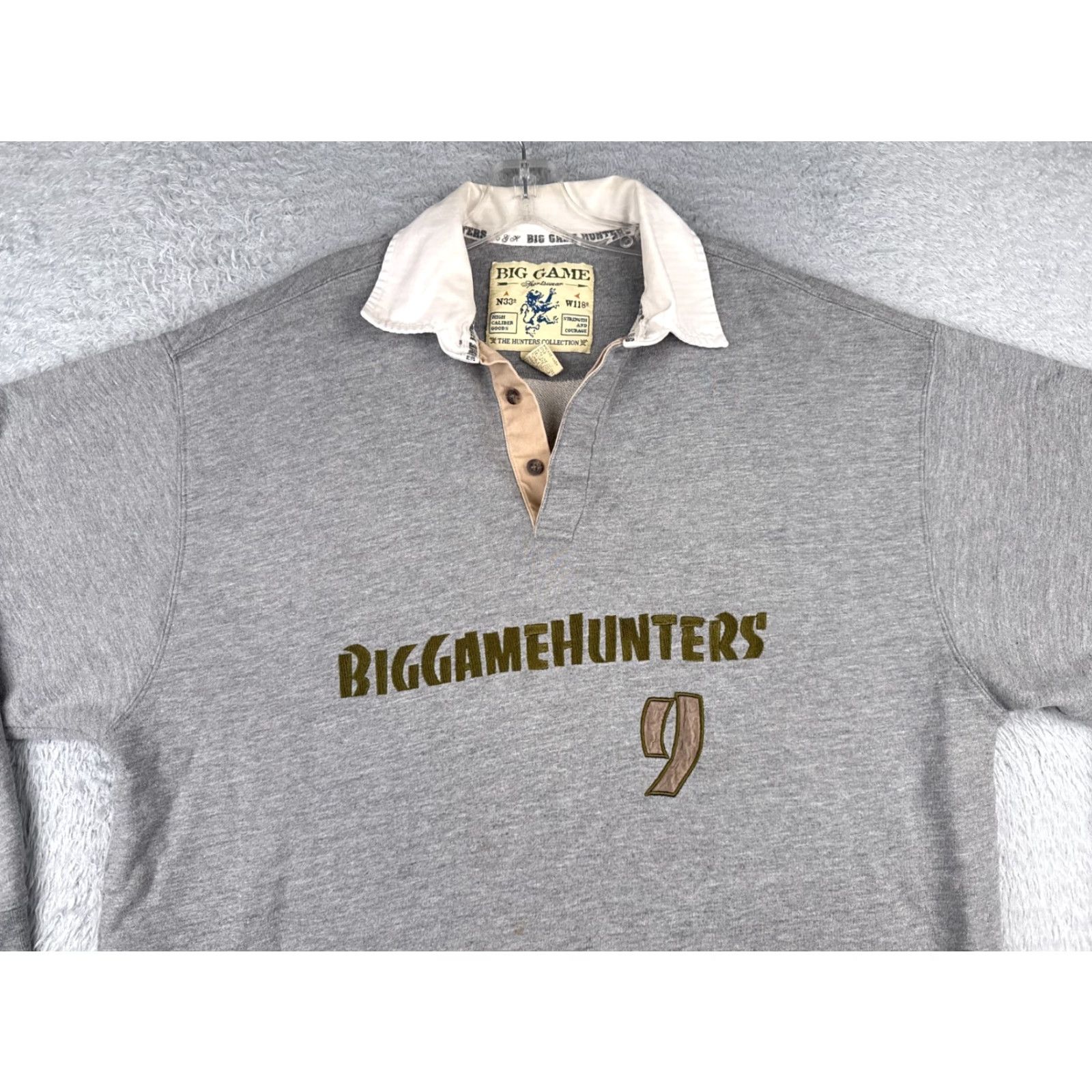 Vintage Big Game Sportswear Polo Shirt Men 2XL Gray Long Sleeve Cotton Rugby Size US XXL / EU 58 / 5 - 4 Thumbnail