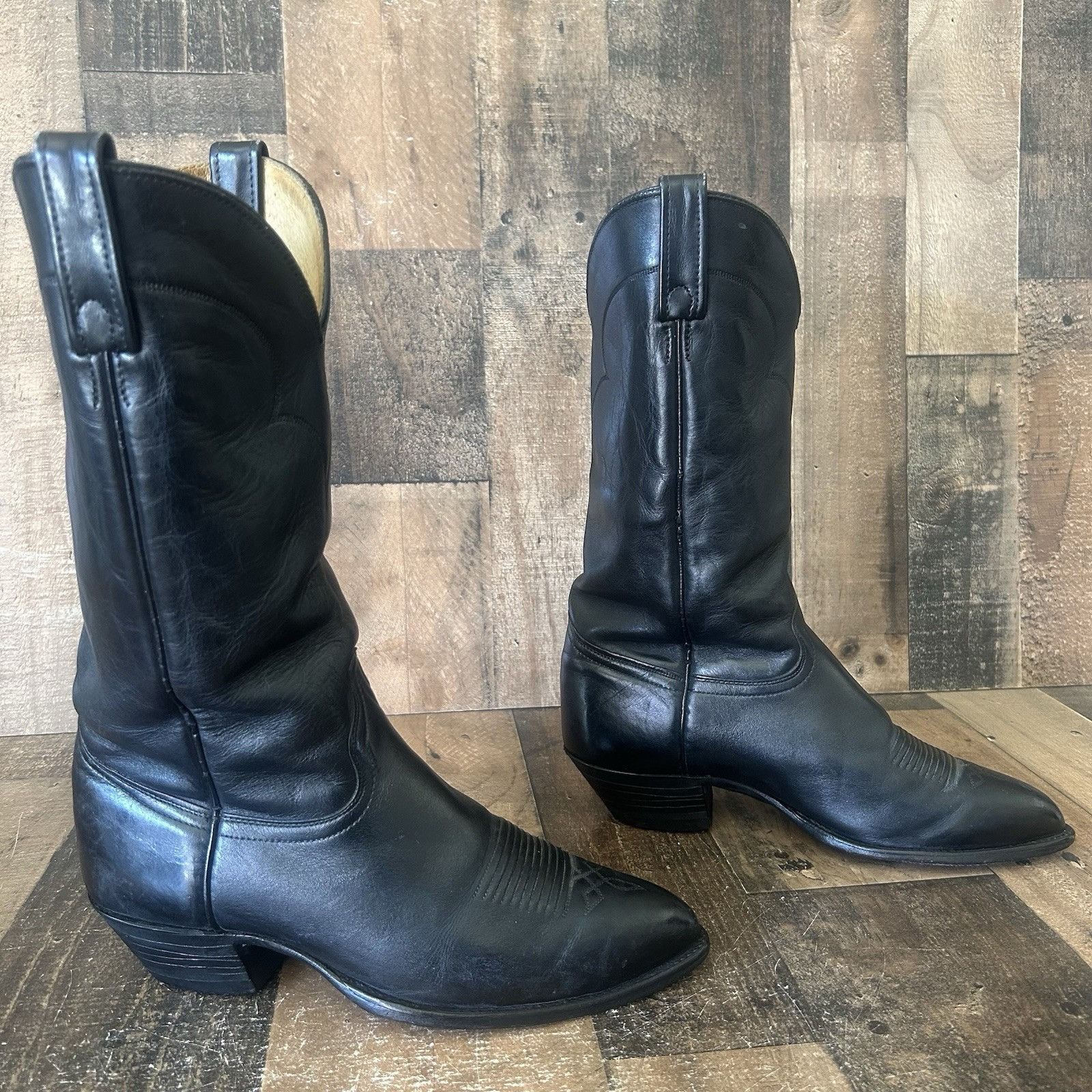 Vintage J Chisholm Vintage Classic Black Cowboy Boots Mens 8.5 D Size US 8.5 / EU 41-42 - 12 Thumbnail