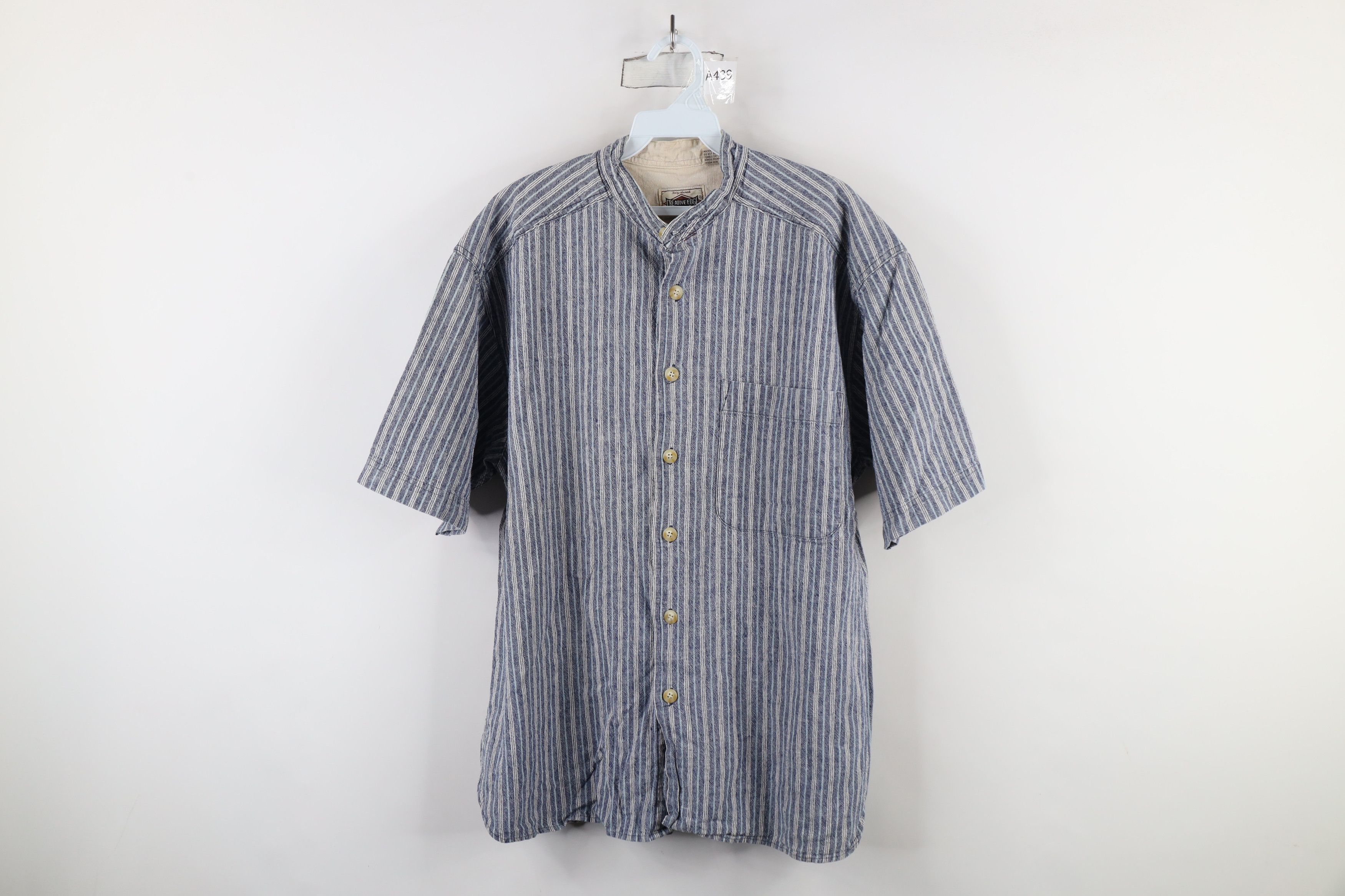 Vintage Vintage 90s Streetwear Striped Band Collar Button Shirt Size US L / EU 52-54 / 3 - 1 Thumbnail