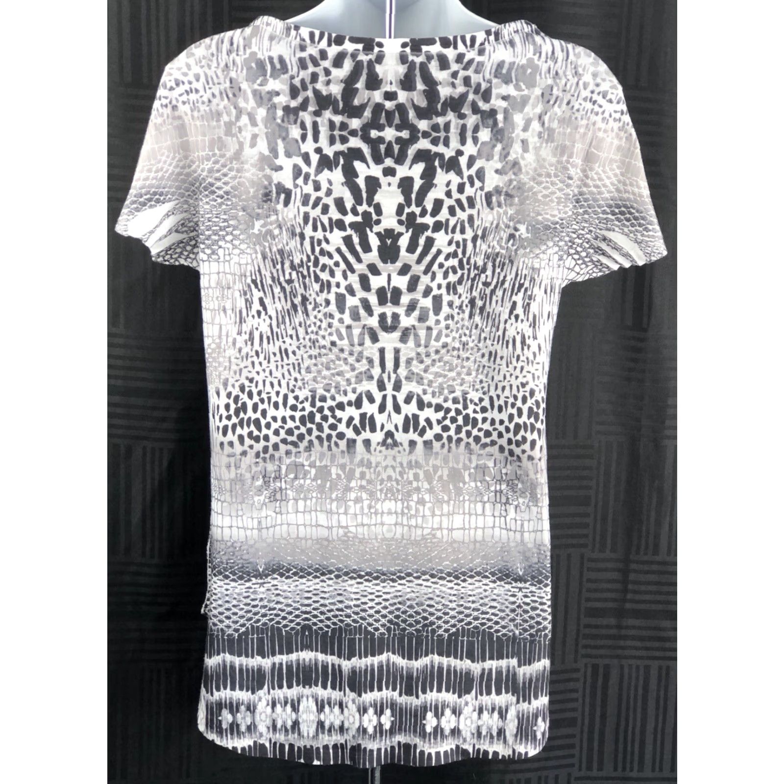 Style & Co Style & Co T-Shirt Top Gray Snake Print Beaded Scoop Neck Hi-Low 90s Boho Women Shirt S Size S / US 4 / IT 40 - 3 Thumbnail