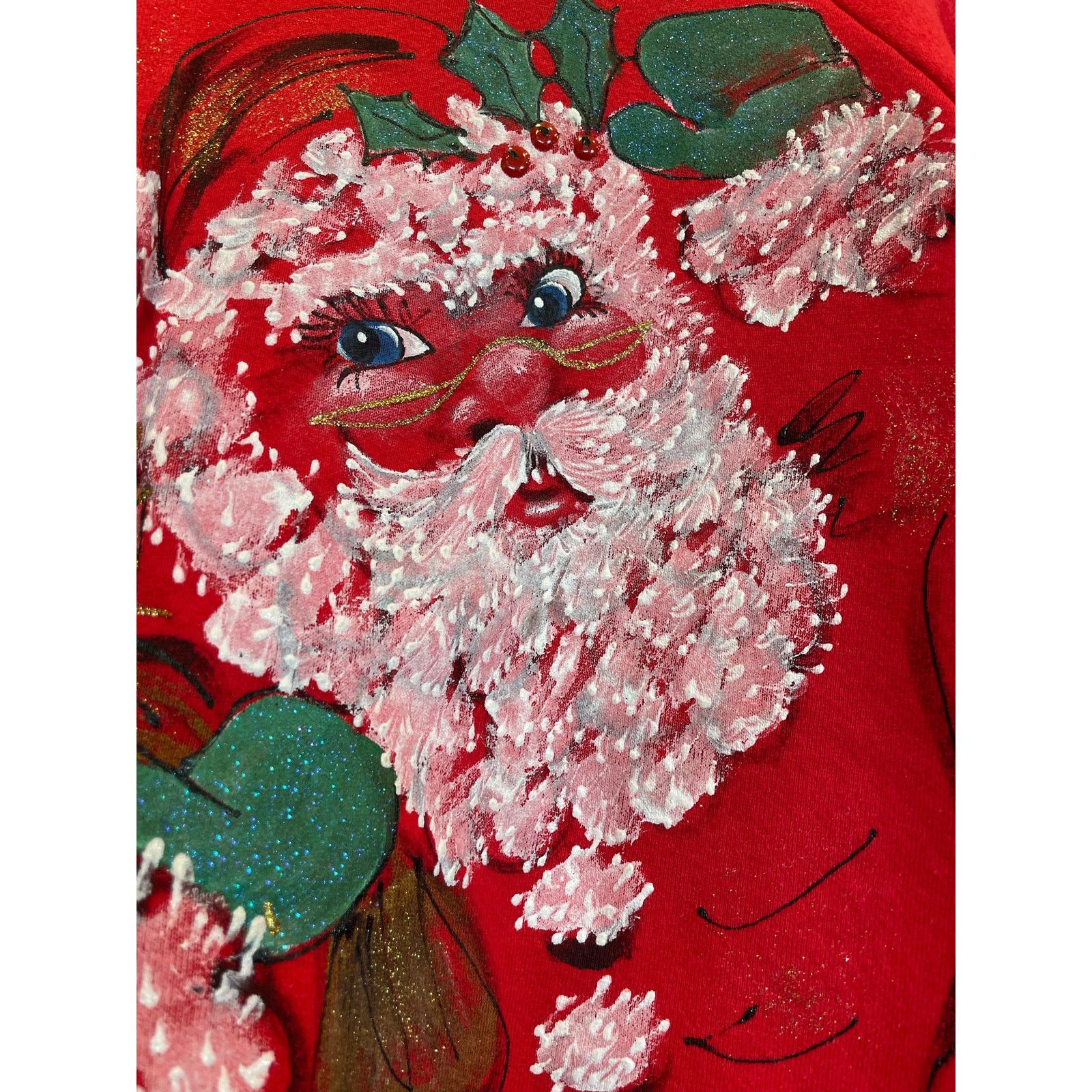Handmade Vintage 1990's handpainted Santa Sweatshirt LG Christmas Size L / US 10 / IT 46 - 3 Thumbnail