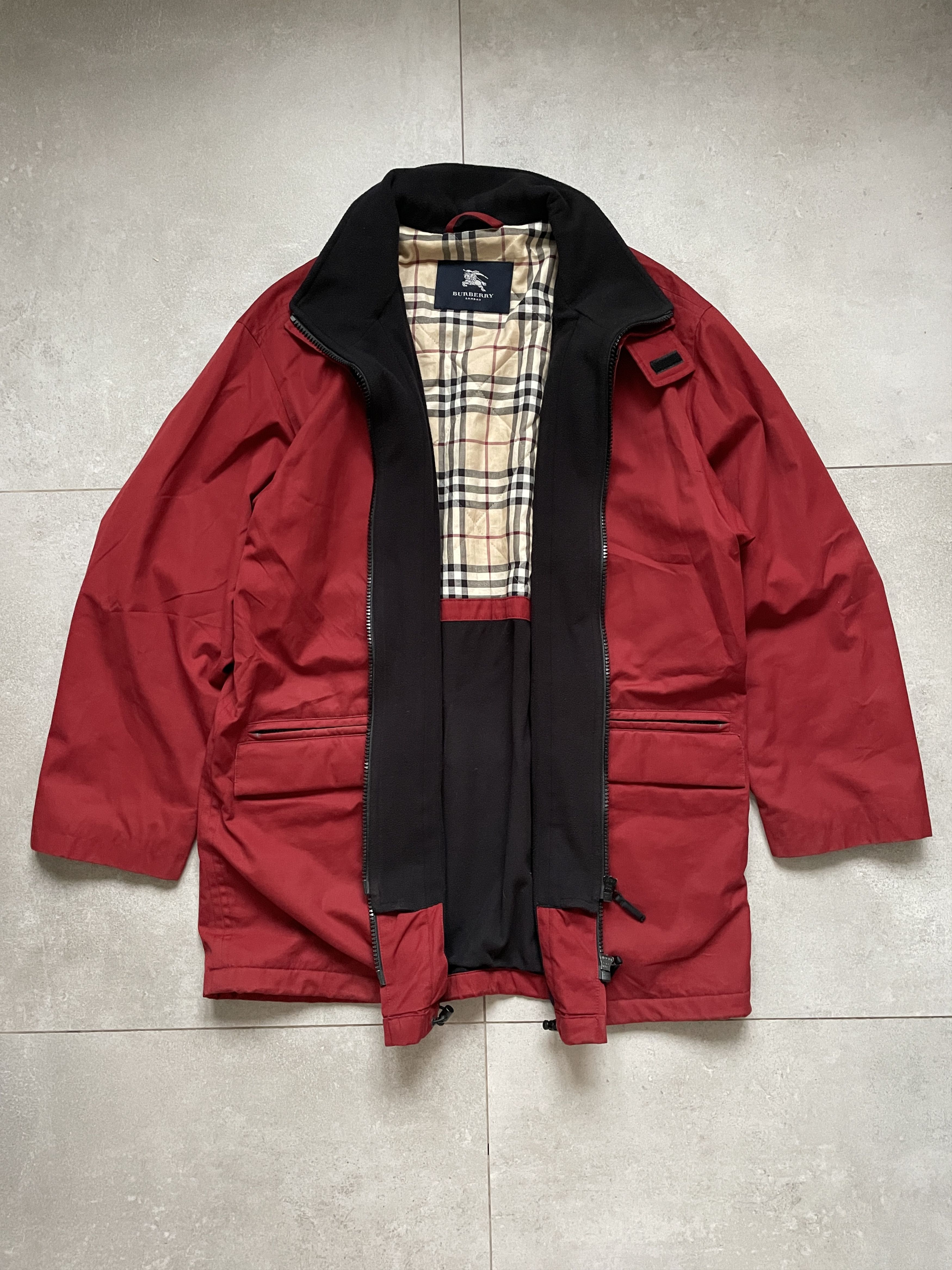 Burberry × Vintage VINTAGE 90S BURBERRYS OLD MONEY BURGUNDY FLEECE COAT JACKET Size US XL / EU 56 / 4 - 1 Thumbnail