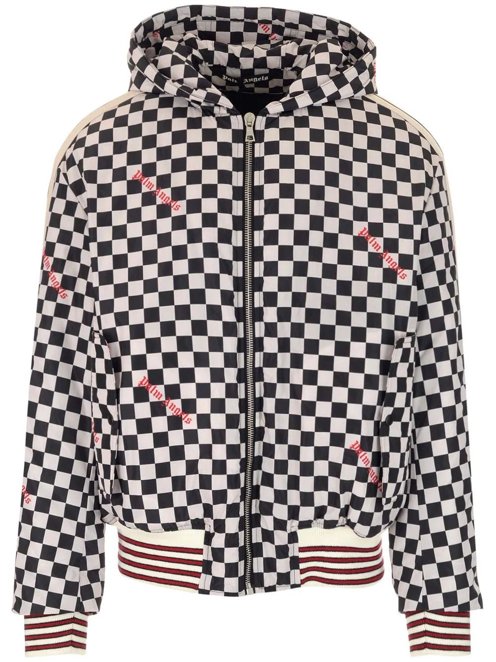 Palm Angels o1y0325 Logo Hooded Bomber Jacket in White/Black Size US L / EU 52-54 / 3 - 1 Thumbnail