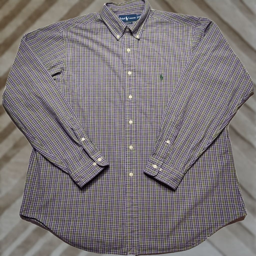 Polo Ralph Lauren VTG POLO RALPH LAUREN Classic Fit Men XL Button-Down Shirt Plaid Purple Green Cotton 100% Shirt, Long Sleeve, 17.5 Collar, 17 1/2 Size US XL / EU 56 / 4 - 1 Thumbnail