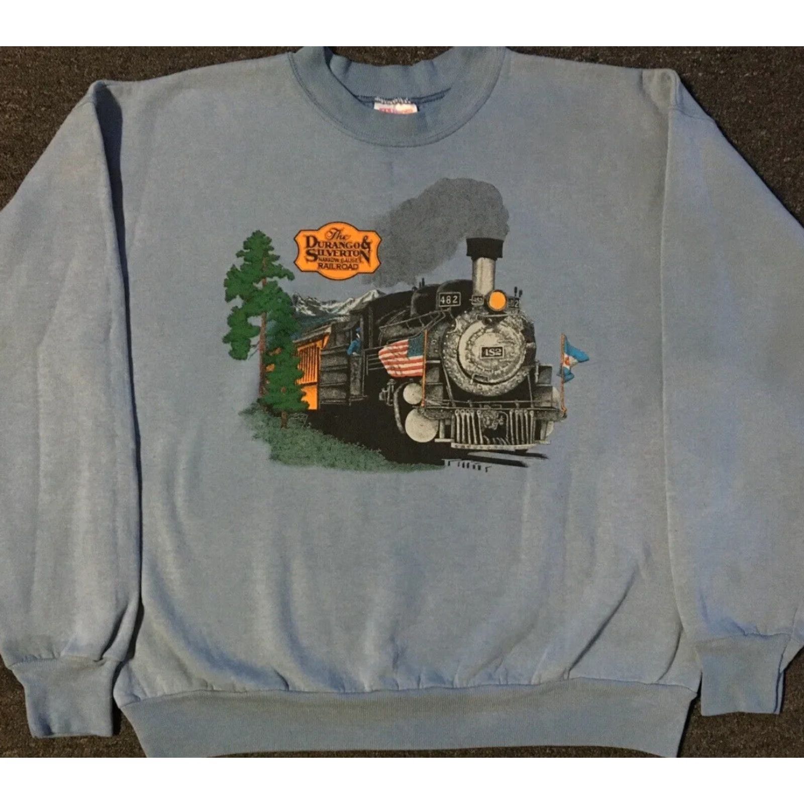 Vintage VINTAGE Durango and Silverton Narrow Gauge Railroad 90s AOP Faded Sweatshirt Hoodie M USA Blue Mens 80s Trucker Biker Railroad Engineer Conductor Size US M / EU 48-50 / 2 - 2 Thumbnail