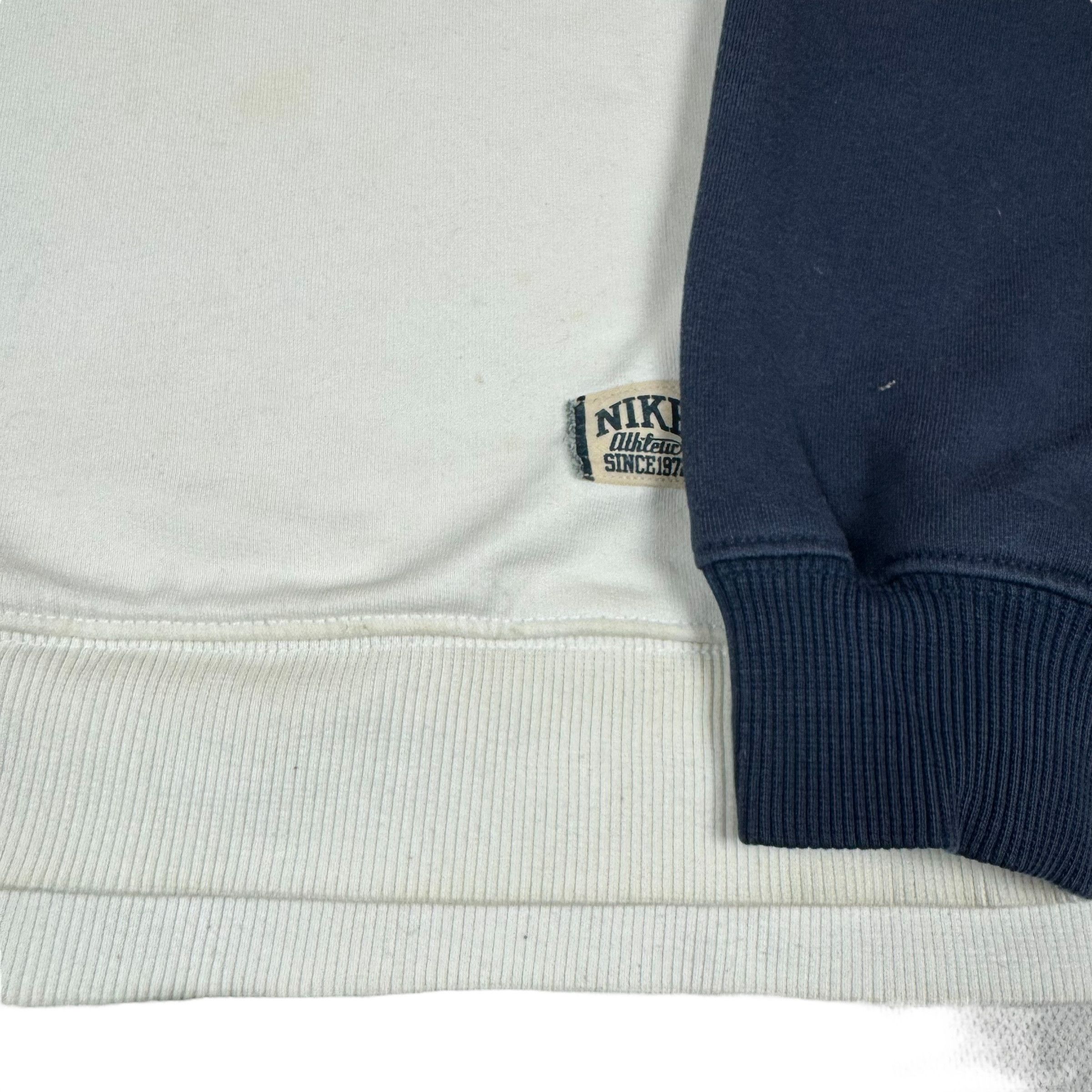 Nike × Vintage VTG Nike Athletic Mens White Navy Spellout Pullover Hoodie M Size US M / EU 48-50 / 2 - 5 Thumbnail