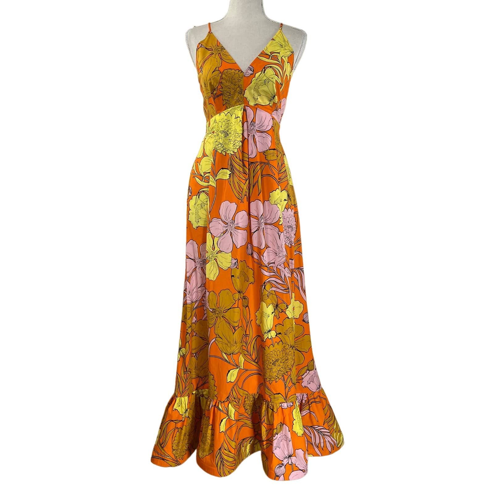 image of Anthropologie Plenty By Tracy Reese Floral Maxi Dress Orange, Women's (Size XS)